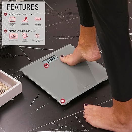 Báscula Digital Taylor para Peso Corporal, 350 lb, Vidrio, Gris miniatura 2