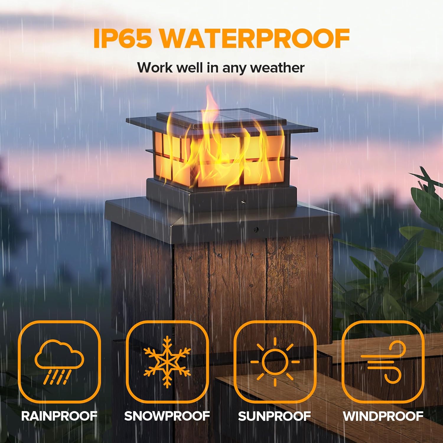 LUTEC 8 Pack Solar Post Cap Lights, IP65 Waterproof Solar Flame Fence Post Lights for 4x4 5x5 6x6 Wooden/Vinyl Posts, Flickering Flame Warm White 3000K LED Lighting Decor for Yard, Patio, Deck, Black