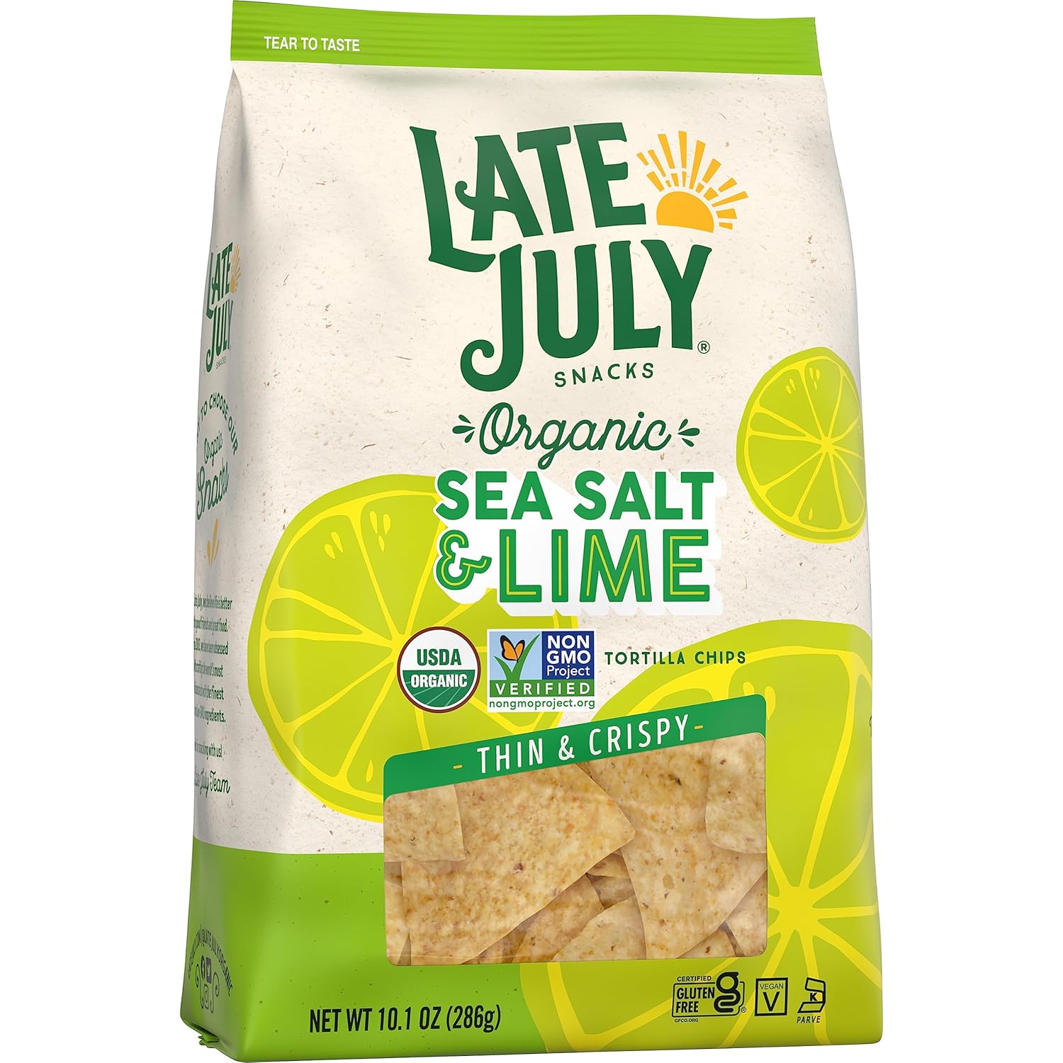 Late July Snacks Thin and Crispy Organic Tortilla Chips with Sea Salt and Lime, 10.1 oz Bag (Pack of 9)