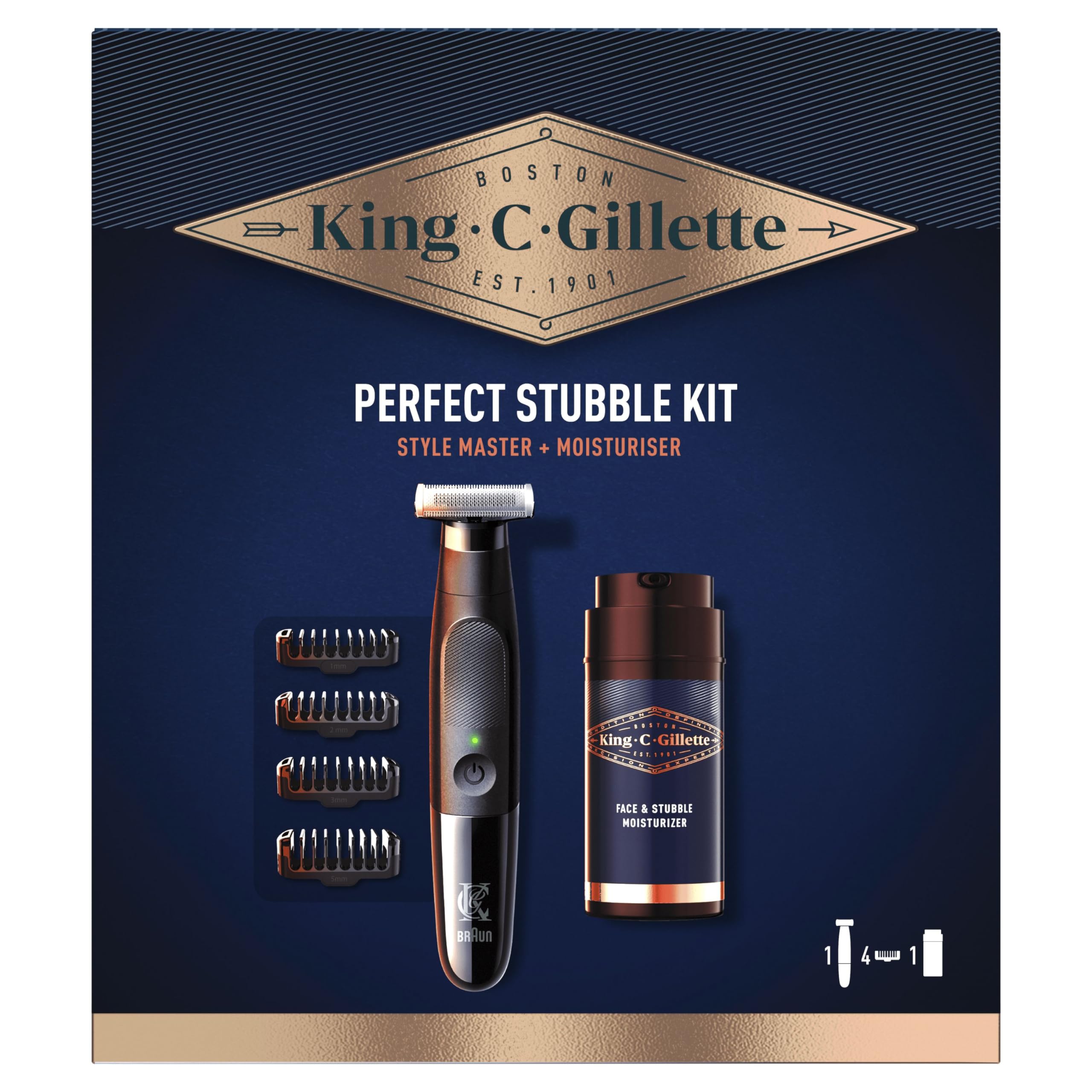 King C. Gillette Kit De Regalo Stubble, Incluye Recortadora De Barba Style Master, 4 Peines Y Crema Hidratante Para Rostro Y Barba De 3 Días