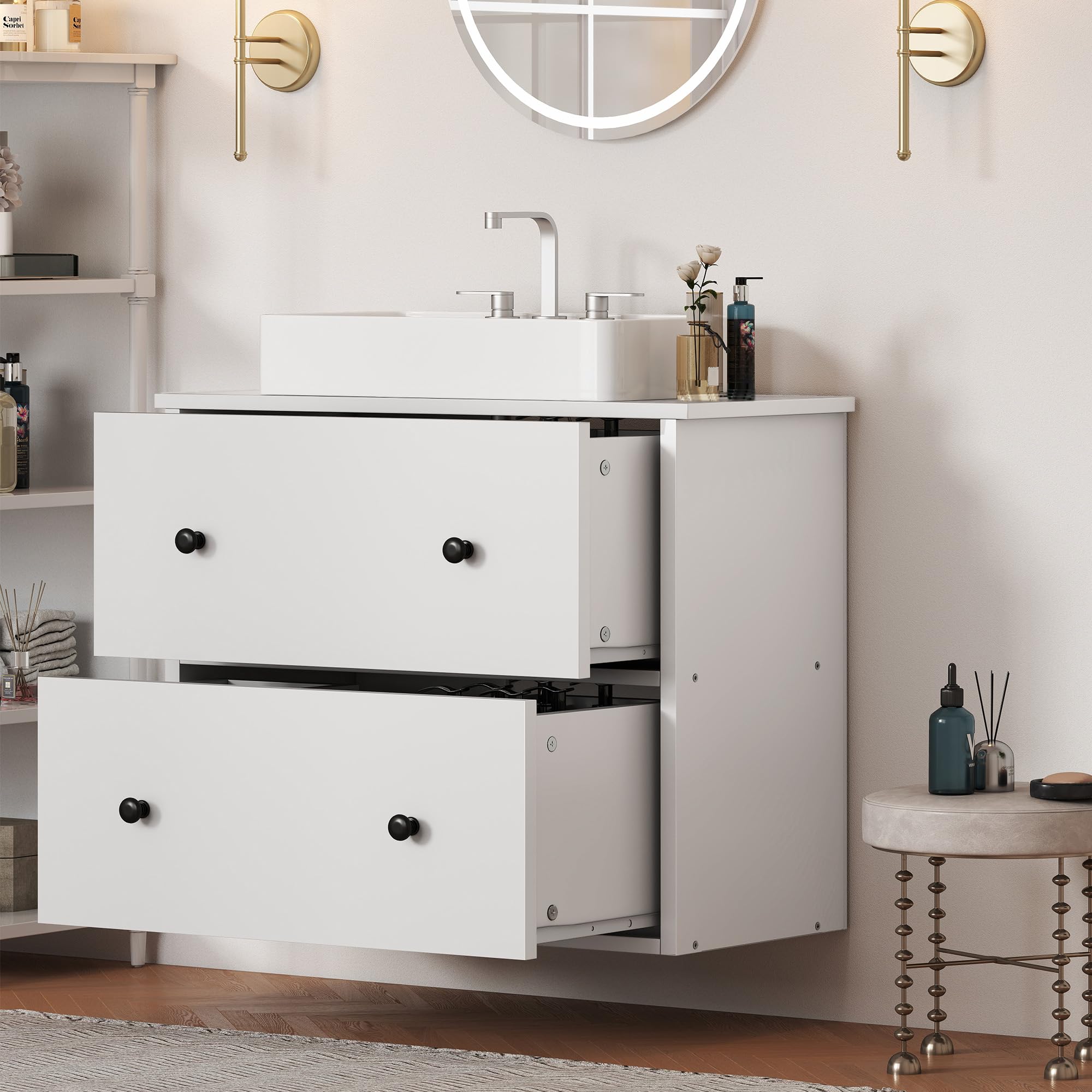 YITAHOME Waschbeckenunterschrank wandmontage, Badezimmerschrank, 2 große Schubladen, 60 x 30 x 50 cm, wall-Mounted Bathroom Vanity Cabinet, weiß