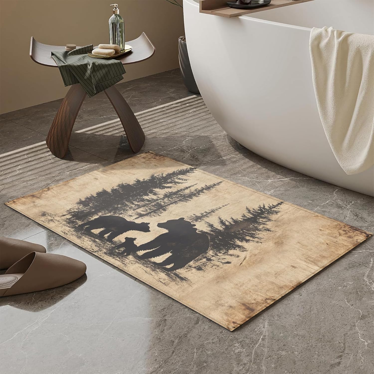 Rustic Cabin Bear Bath Mat for Bathroom,Washable Door Mat Absorbent Bath Rug Non-Slip Floor Rug Carpets,for Kitchen Bedroom Indoor