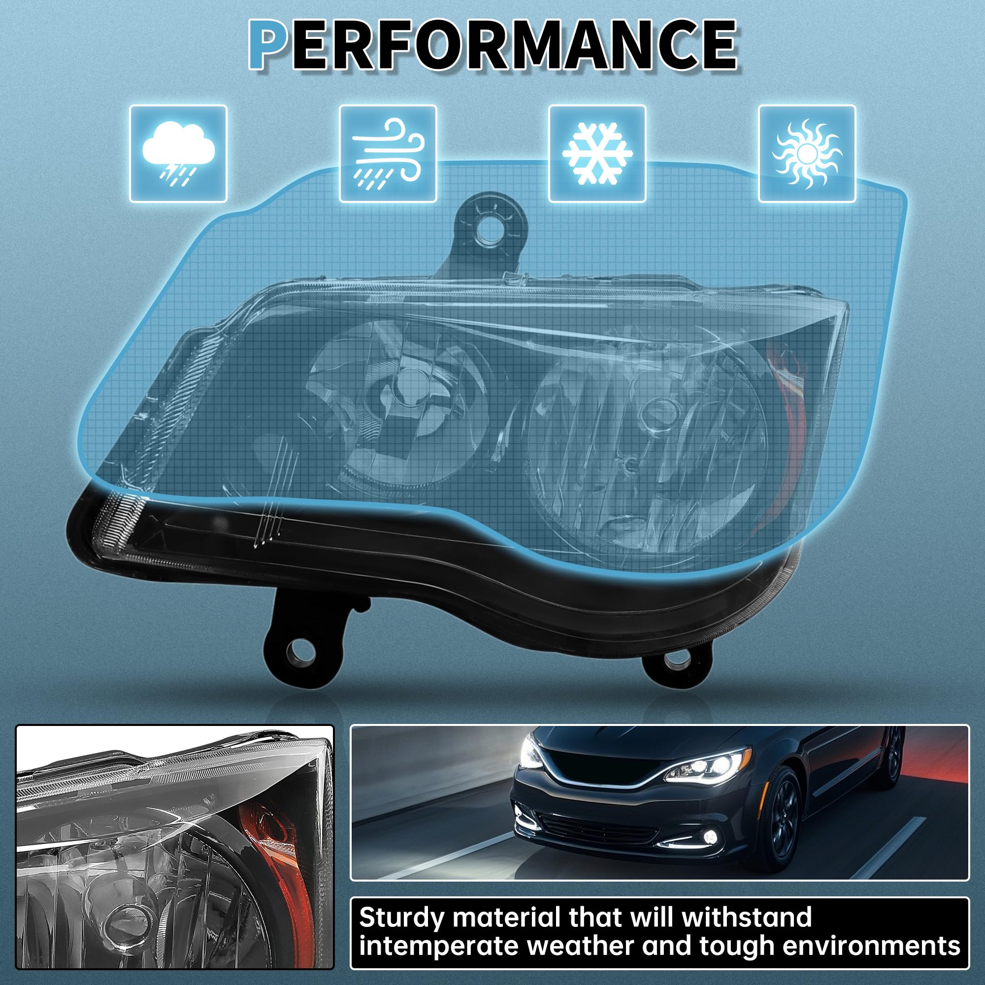 Amazon | ECOTRIC ペアヘッドライト 2011-2020 Dodge Grand Caravan 08