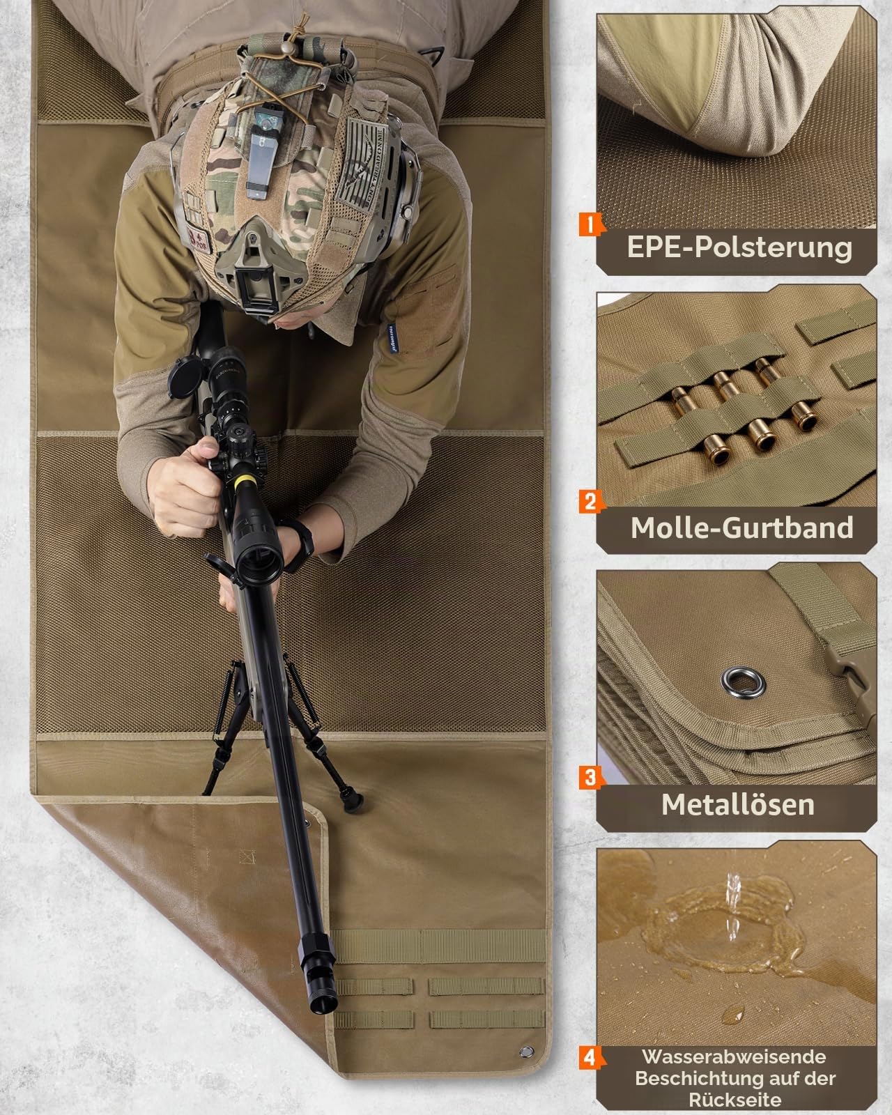 LIVANS Shooting Mat Prone Padded for Range Shooting, Tactical Shooting Pad Folded Shooter Blanket with Bipod Holder, for Hunting Outdoor Training Competition or Military Application | Extended Design