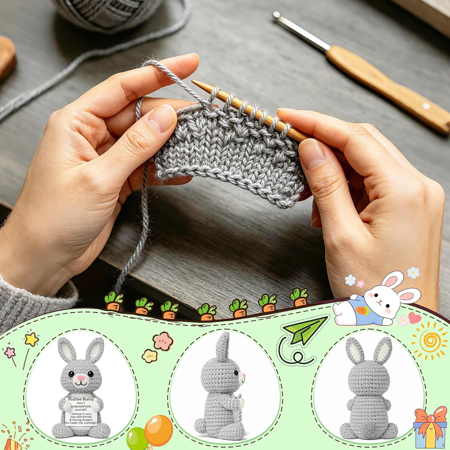 WELLBANEE Birthday for Daughter Crochet Bunny Stocking Cute | Encouragement Gifts for Teen Girls,Cute Crochet Bunny Gifts for Friends, Birthday Christmas Desk Decor Stocking Stuffer