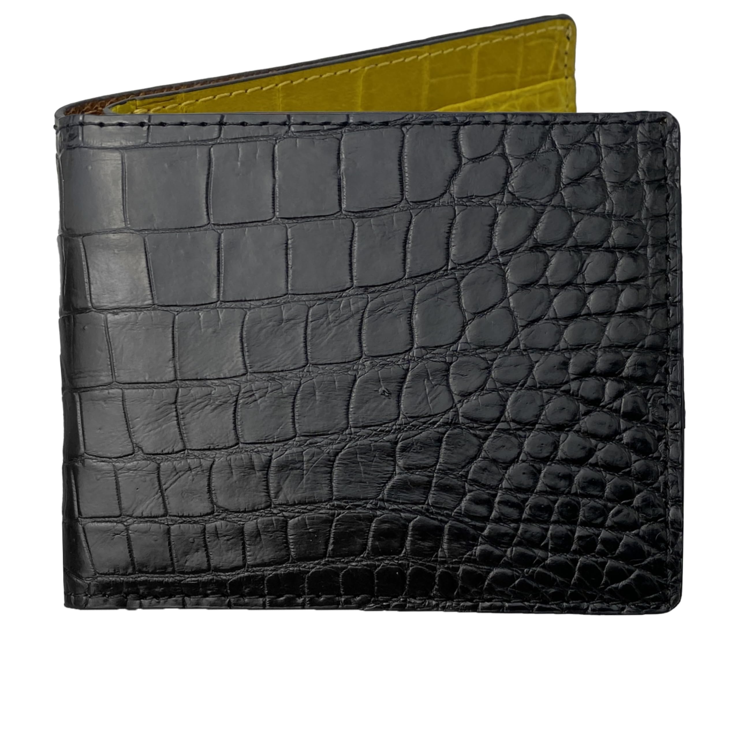 HATA Black Yellow Bifold Leather Wallet for Men, Exotic Double-Sided Leather Wallet with RFID Blocking, Slim Credit Card Holder, Handmade Gift for Birthday, Anniversary, Father’s Day VILE-119