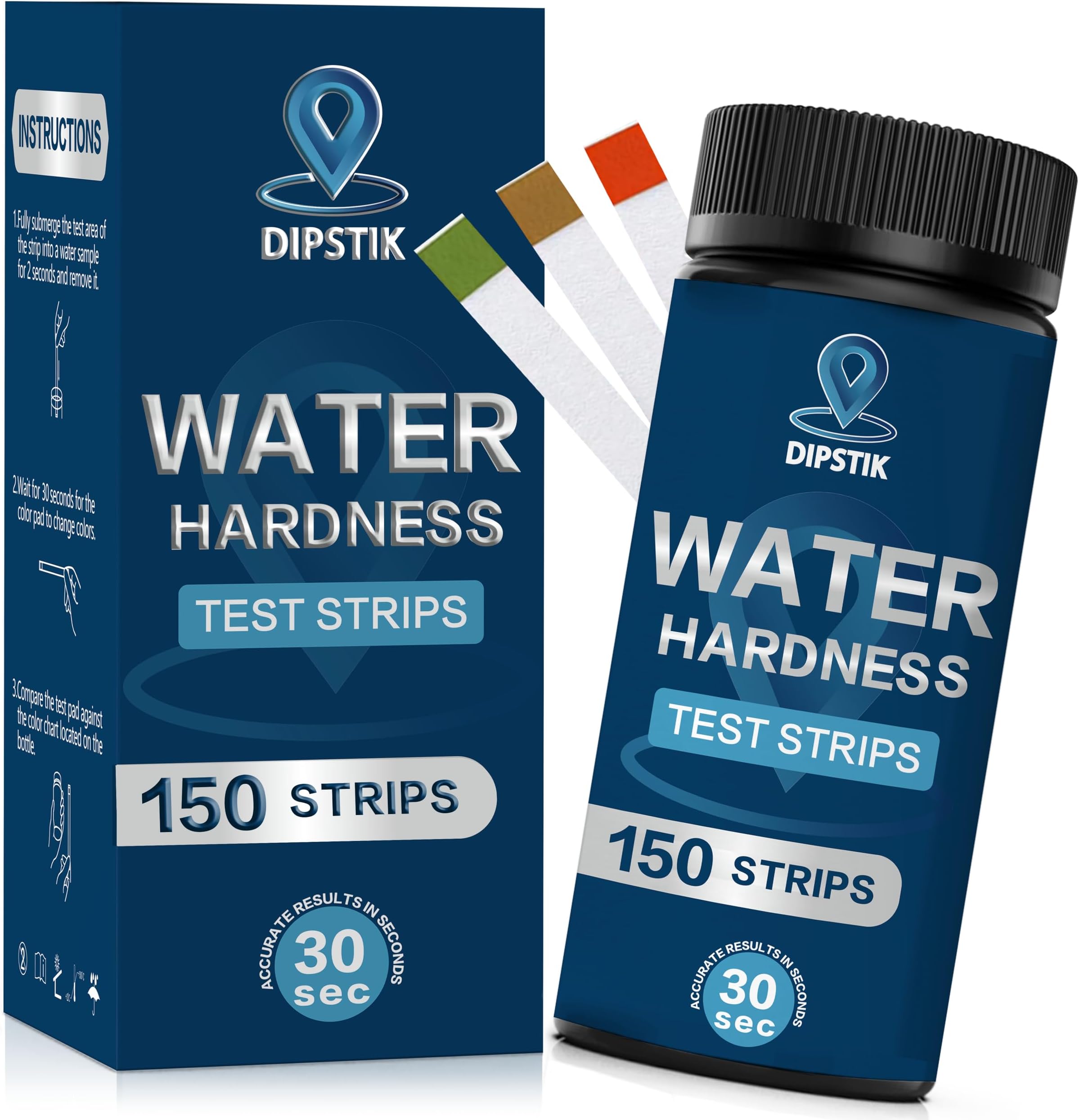 DIPSTIK Water Hardness Test Kit-150 Strips Water Quality Testing for Drinking/Well Water, Softener,Hard, Dishwasher,Pool,Spa, 0-425 ppm
