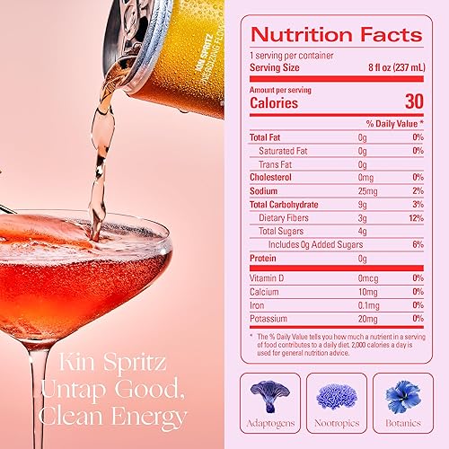 Miniatura 2 de Kin Spritz de Kin Euphorics, Licores sin alcohol, listo para beber, adaptógeno, nootrópico, botánico, cítricos frescos, hibisco, cafeína, rodiola