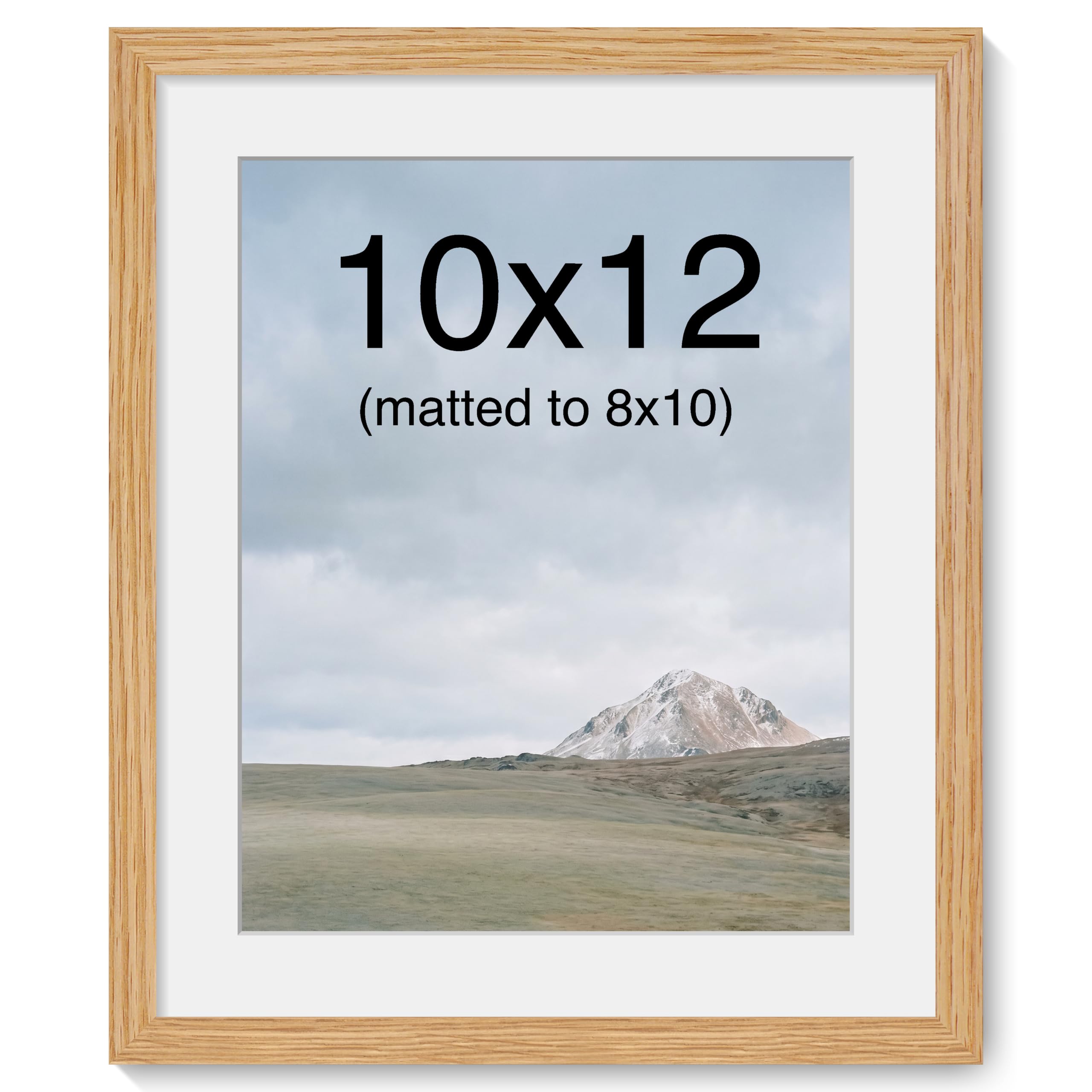 12x10 Picture Frame, Solid Oak Wood, Mat fits 10x8, Tabletop & Wall Mount — image 1