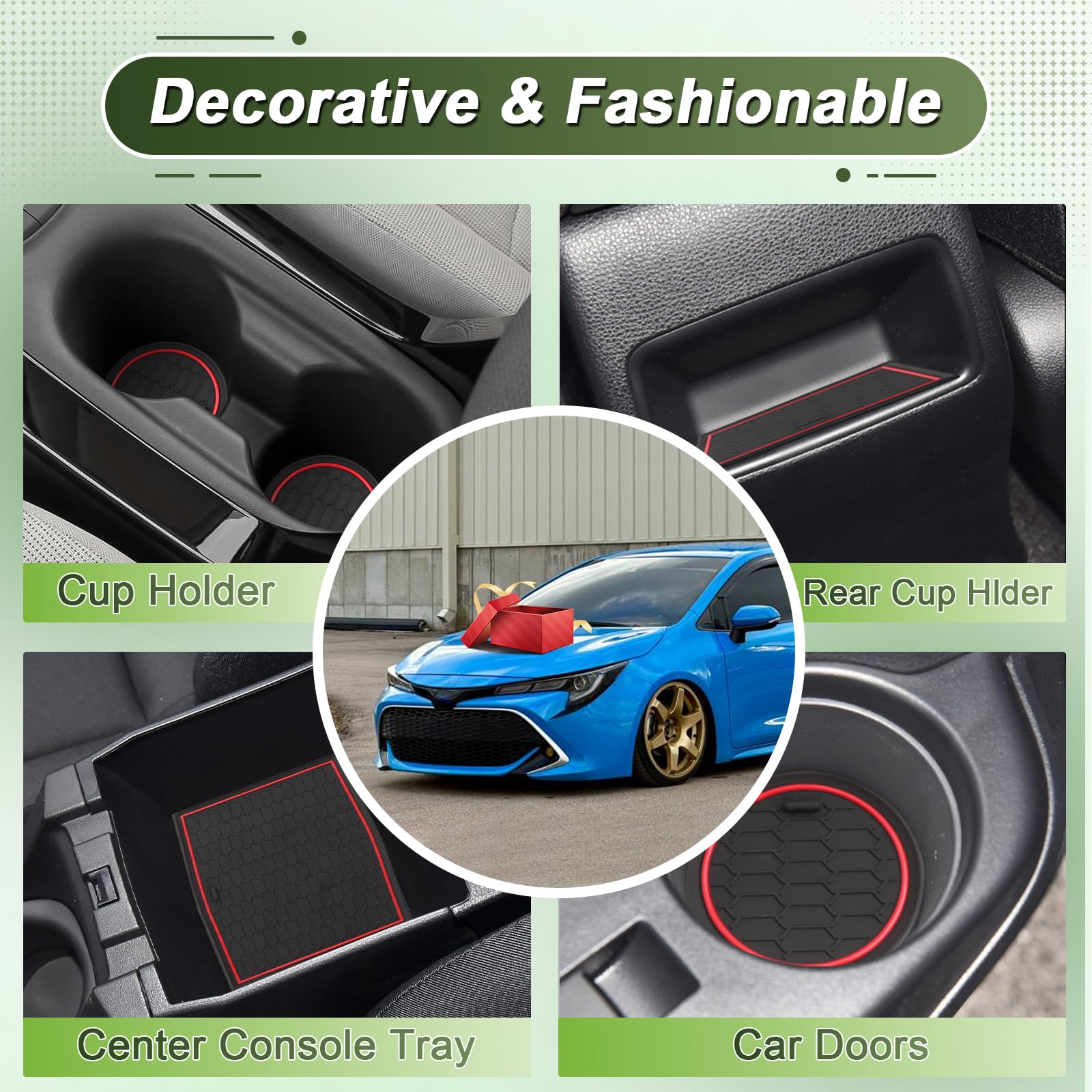 per Toyota Corolla E210 2018-2025 Tappetini Antiscivolo per Toyota Corolla Hatchback Sedan Touring Sports Tappetini in Gomma per Console Centrale, Porta Bicchieri, Scanalatura Porta (Rosso)