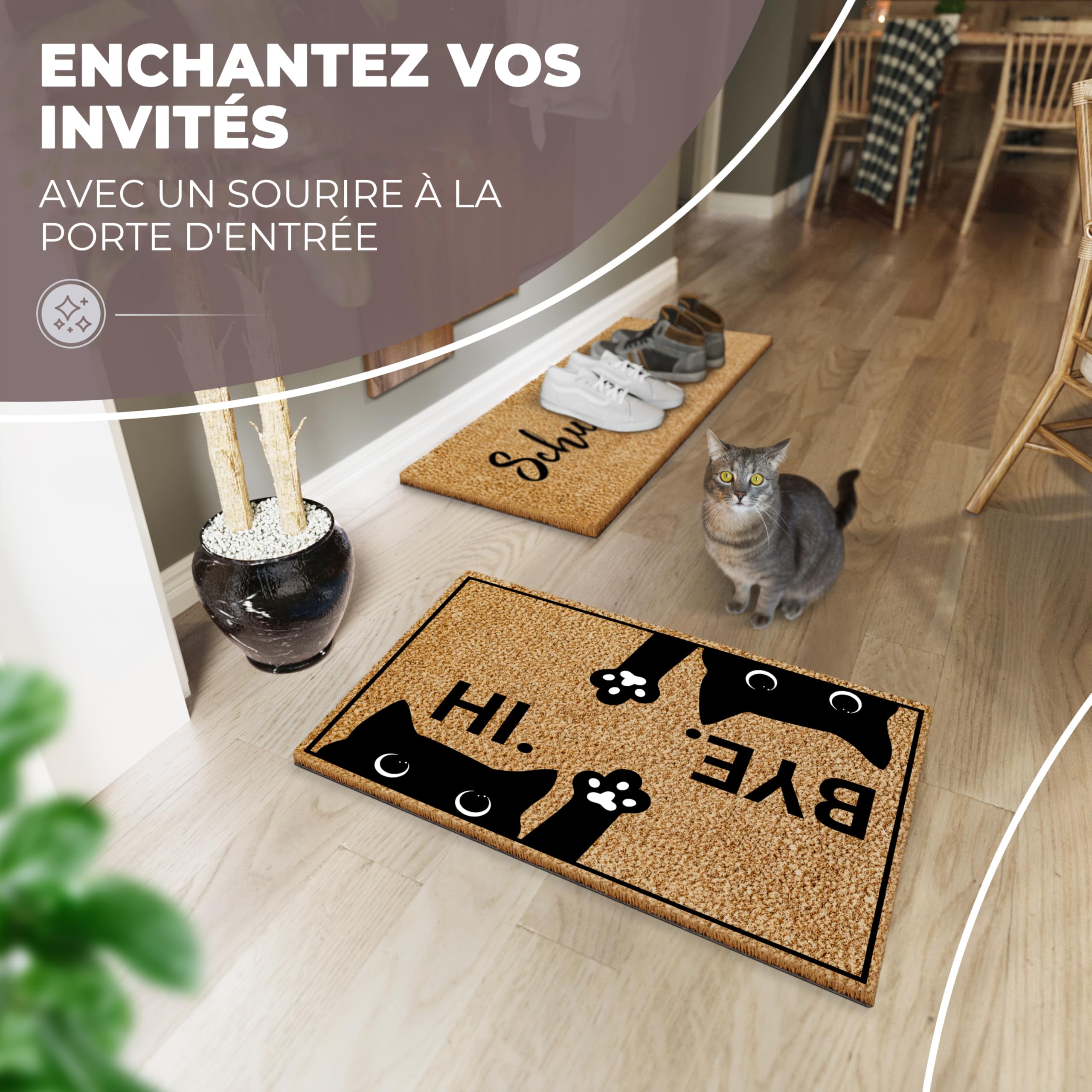 ElbFuchs® Paillasson Coco 60x40cm | Chat [Extra Durable & antidérapant] | Paillasson Chat | Tapis Coco Interieur Rigolo | Paillasson Exterieur Entree Original | Paillassons pour entrée