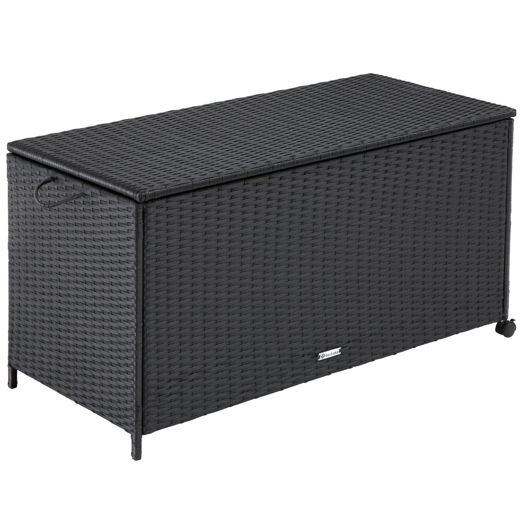 TecTake® Baúl Almacenaje Exterior de Ratán, Mueble Jardín y Terraza, Estructura de Aluminio, Arcón Exterior Impermeable con Tapa Reforzada, Forro Interior, Baul Jardin, 297 L, 117x54x64 cm - Negro