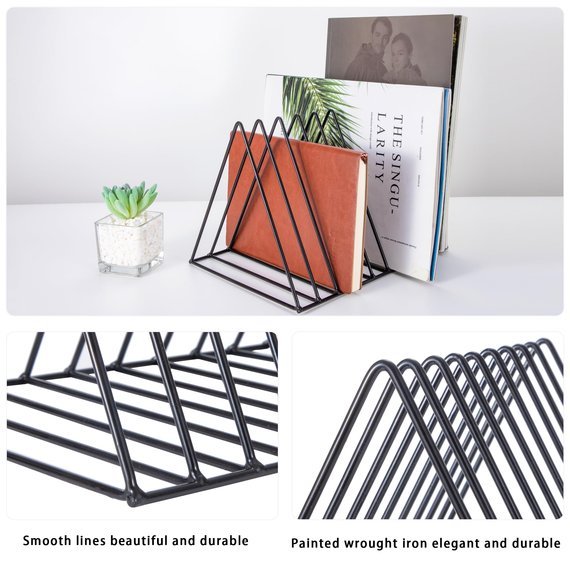 Sujetalibros de Metal, Soporte for Revistas, Organizador de Archivos Triangular Almacenamiento de Escritorio para Documentos, Periódicos,Oficina, Decoración de Hogar