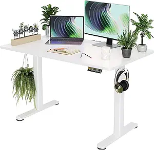 Claiks Electric Standing Desk, Adjustable Height Stand up Desk, 48x24 Inches Sit Stand Home Office Desk with Splice Board, White Frame/White Top