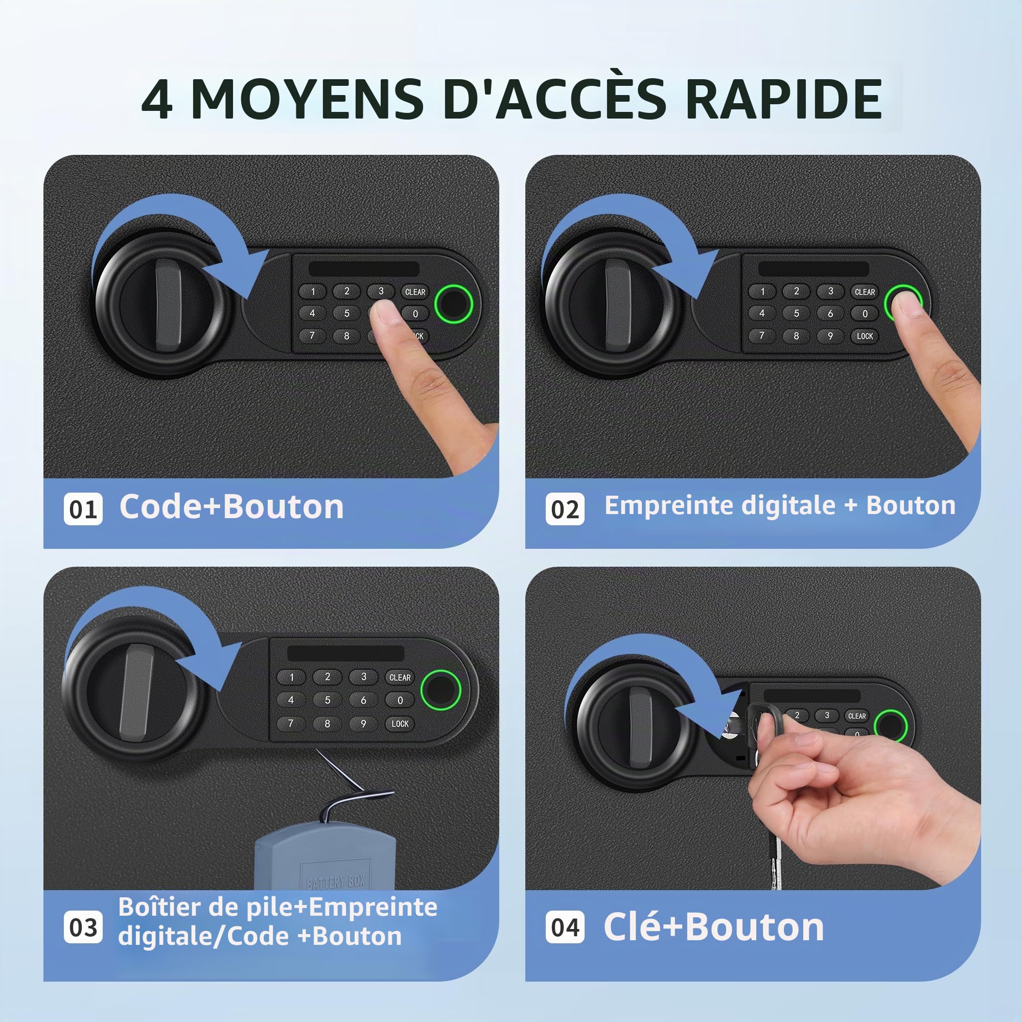 HSGCJS Grand coffre-fort pour empreintes digitales – 0,5 m³, boîte biométrique à empreintes digitales avec clavier numérique, coffre-fort de sécurité avec lumière à induction et cuir, tirelire pour