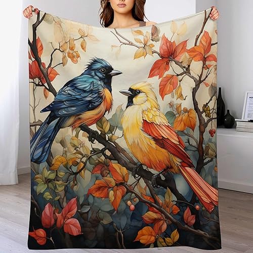 Miniatura 8 de Manta suave y cálida colorida con diseño de grupo de pájaros en un árbol, manta de franela de forro polar con pintura al óleo de pájaros, manta de
