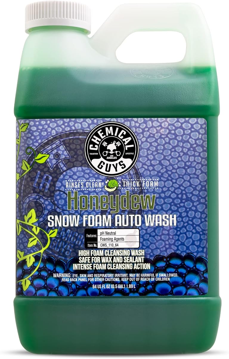 Jabón de lavado de autos Honeydew Snow Foam para cañones de espuma, 64 oz | Espuma de alta espuma con pH equilibrado para cañones, pistolas o cubos, suave con la cera y los revestimientos, aroma fresco a melaza.