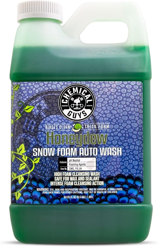 Chemical Guys Car Wash Soap for Foam Cannon or Bucket, Honeydew Snow Foam Car Wash Soap for Trucks, Motorcycles, RVs & More, Super Suds, Honeydew Scent - 64 oz (Half Gallon), 64 Fl Oz (Pack of 1), HONEYDEW