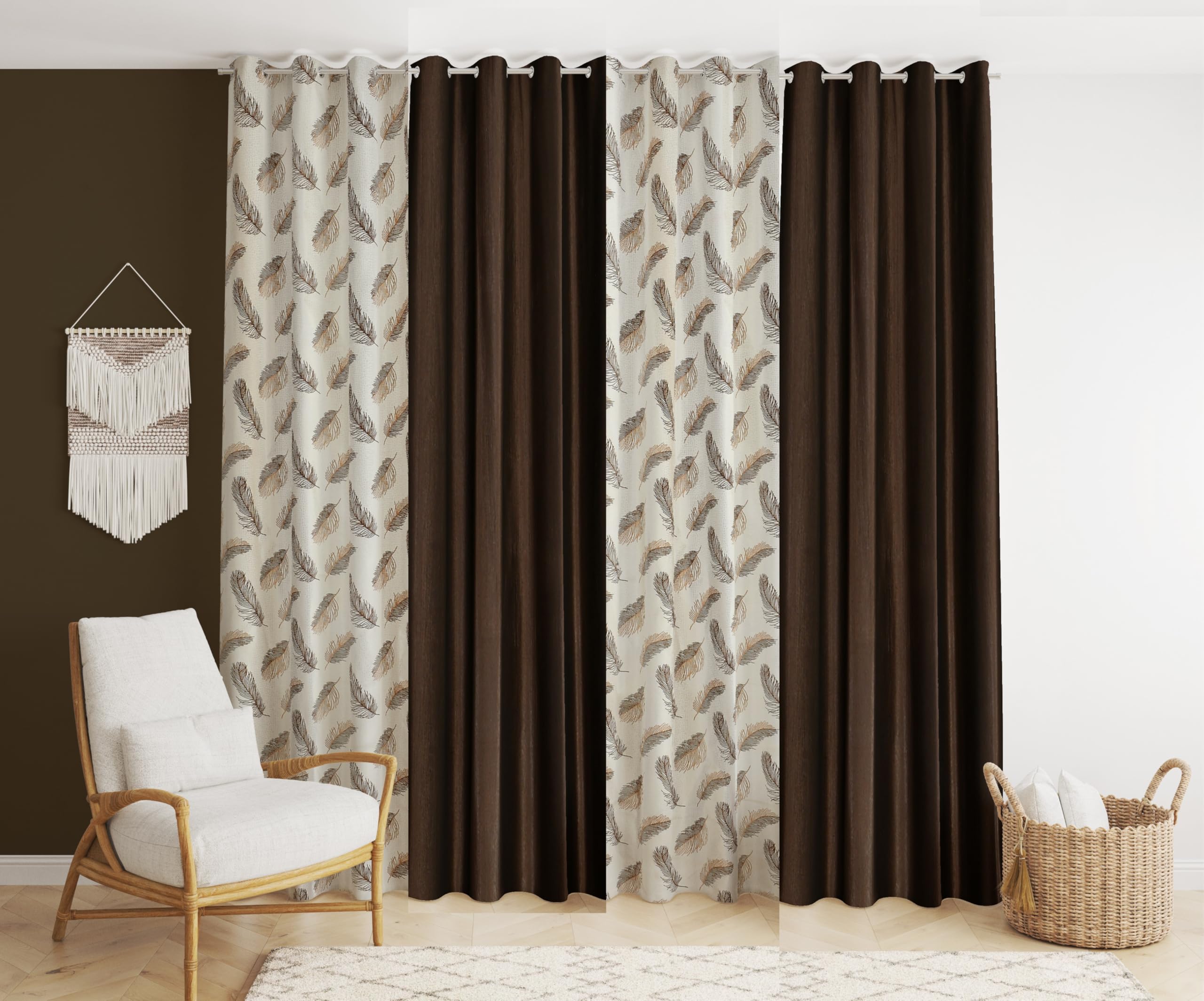 Grey Sheer Curtains - 4 Panels, Printed & Solid -12