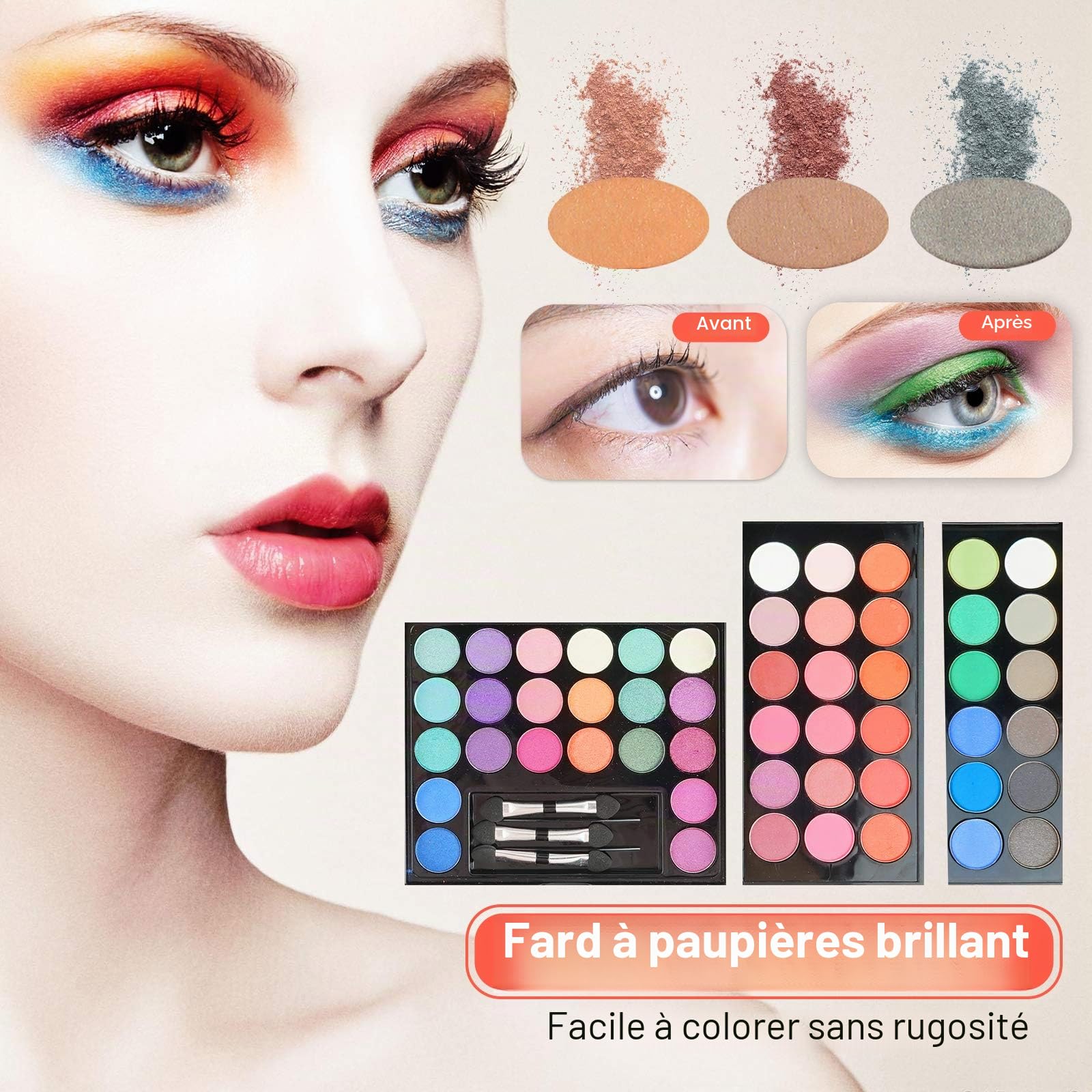 Kit de maquillage, fard à paupières, anti-cernes et fard à joues, assortiment de 148 couleurs mates et brillantes