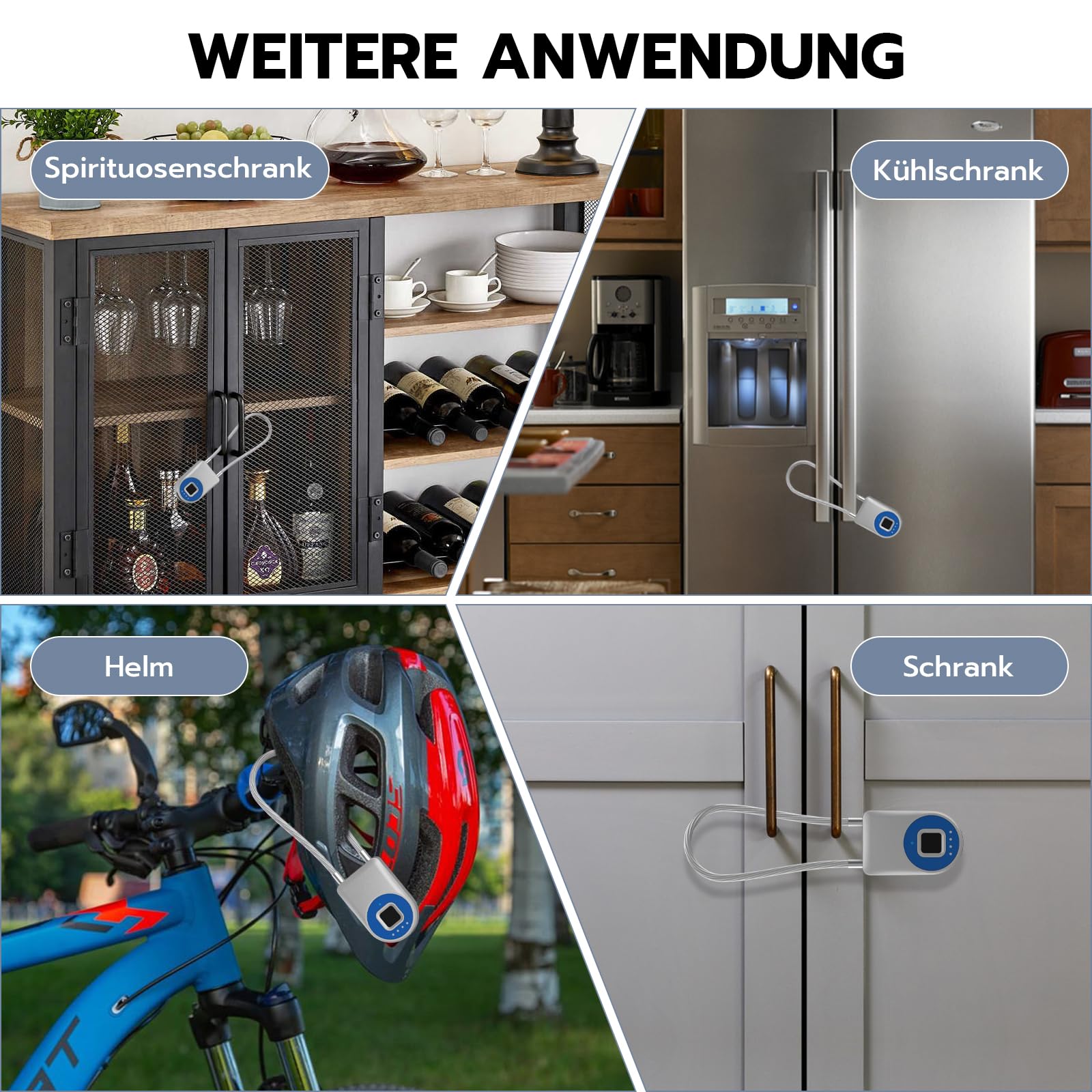 Anweller Lucchetto con impronte digitali, lucchetto con cavo da 22 cm, per impronte digitali con app, adatto per biciclette, scooter elettrici, bagagli, valigetta per armi, cassetta degli attrezzi,