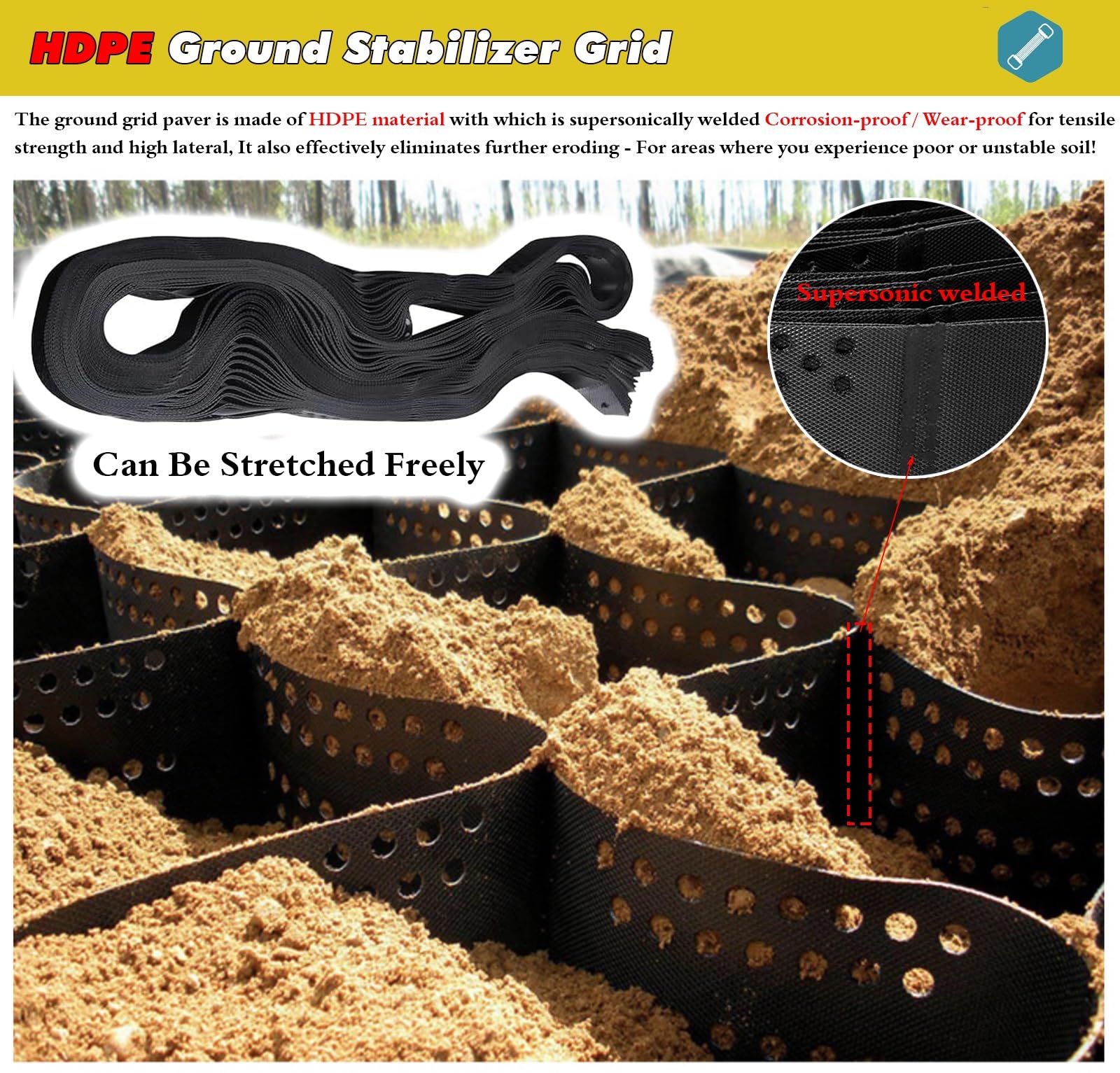 Geo Grid Stabilizer Set siatek stabilizujących żwir o długości 1 m - 10 m, wytrzymała plastikowa siatka gruntowa 3D, przepuszczalne na zewnątrz siatki geograficzne(1m x 8m (3.3X26ft))