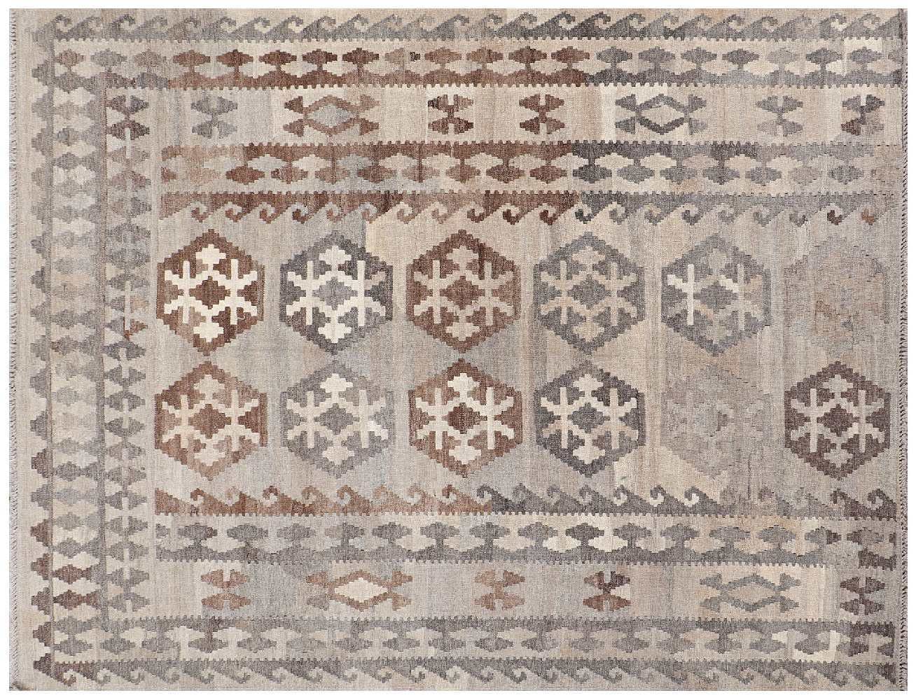 Tapis afghan Maimana Kelim tissé main grand format 170x240 multicolore géométrique