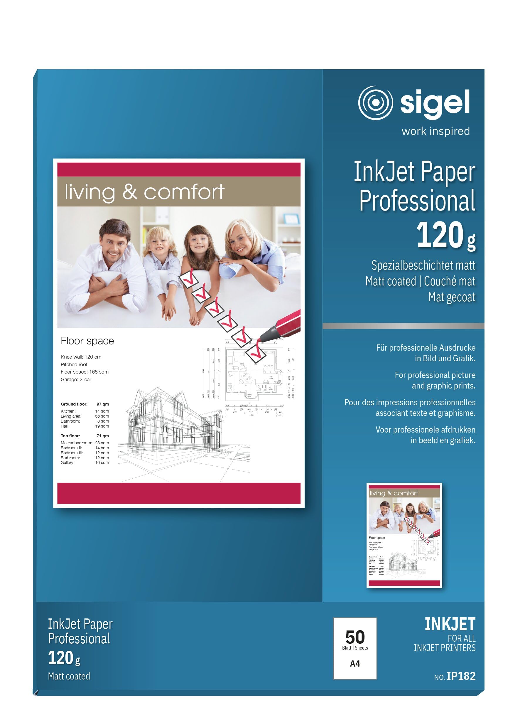SIGEL IP182 InkJet Papier Professional – matt beschichtetes A4-Druckpapier, 50 Blatt, 120 g/m²