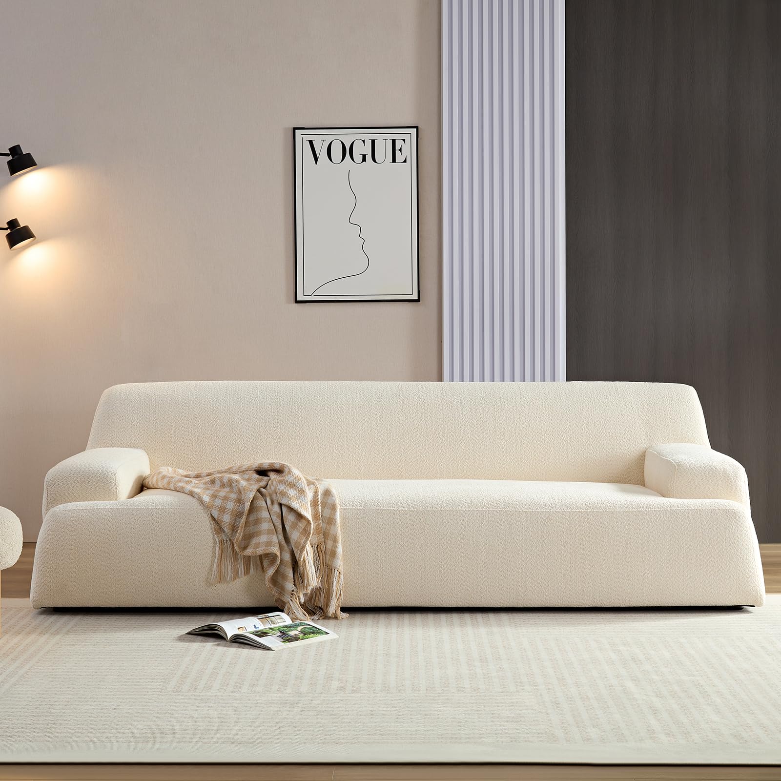 Cloud Sofa 90 Oversized T-Shaped Teddy Fabric Couch 3-Seater Boucle Upholstery Sofa Deep Extra-Comfortable Sofa for Living Room