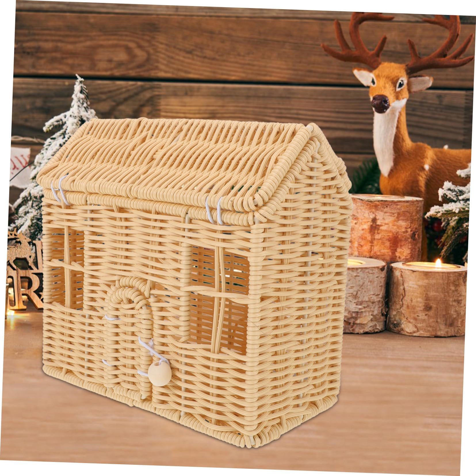 Cesta Tejida con Asa Forma Casa de Plástico Duradera para Dulces Snacks Portátil Fiestas Navideñas Shower Regalos