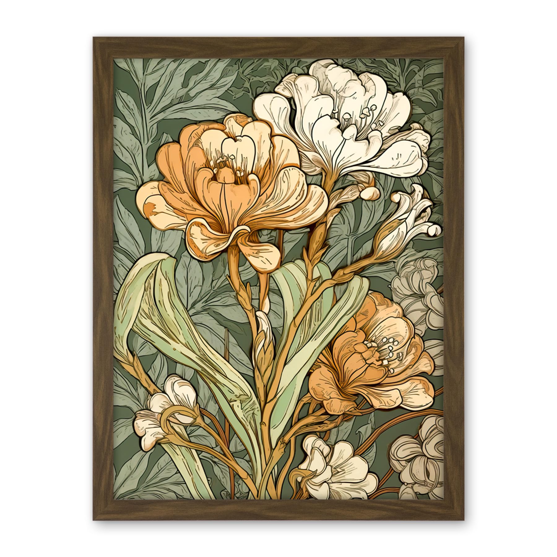 Artery8 White and Yellow Freesia Flower Blooms Watercolour Artwork Framed Wall Art Print 18X24 Inch
