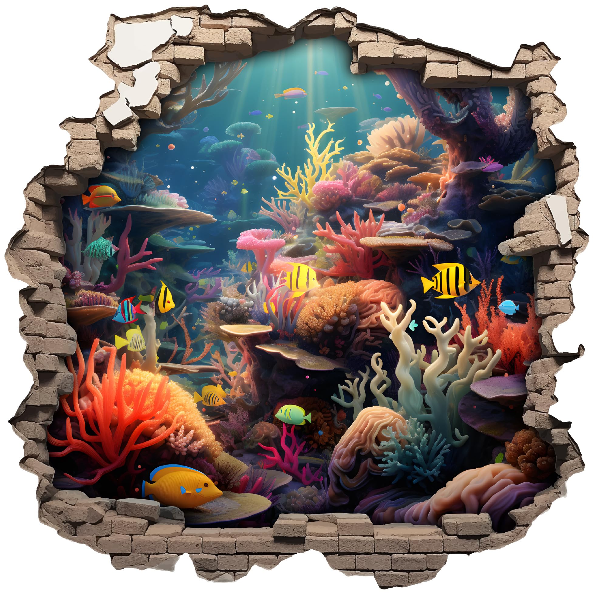 Wandtattoo Wandriss mit Unterwasserwelt Fenster in andere Welt Portal Schiffsfenster Kinderzimmer Wandaufkleber (50x50cm Unterwasserwelt)