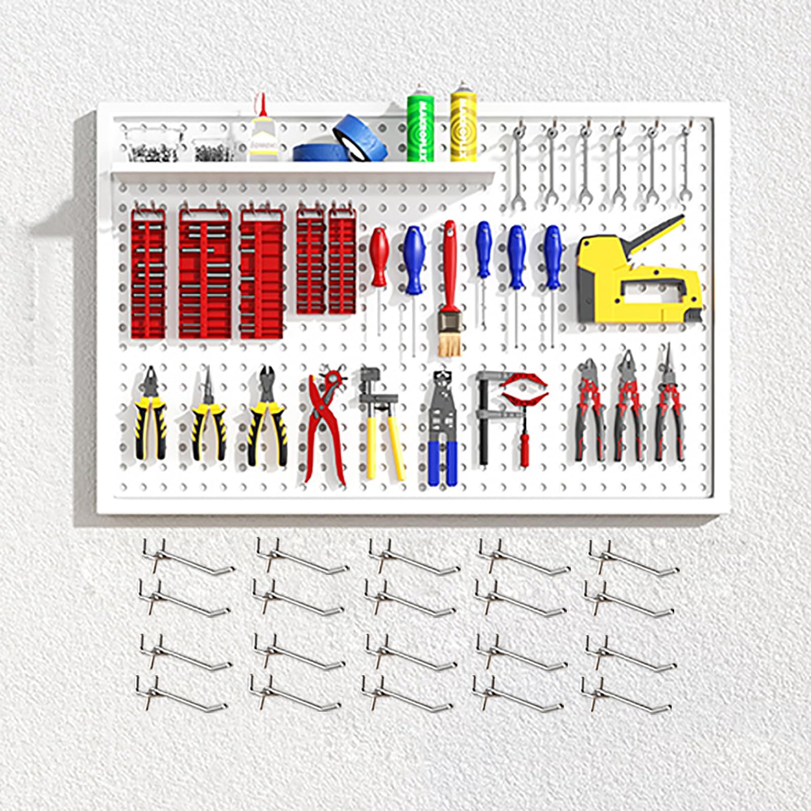Genérico Tablero Perforado para Herramientas con Ganchos, Organizador de Metal para Garaje, Organizador de Herramientas, Kit de Tablero Perforado, Paneles Perforados (Blanco, 100 x 50 cm/39 x 20 pul
