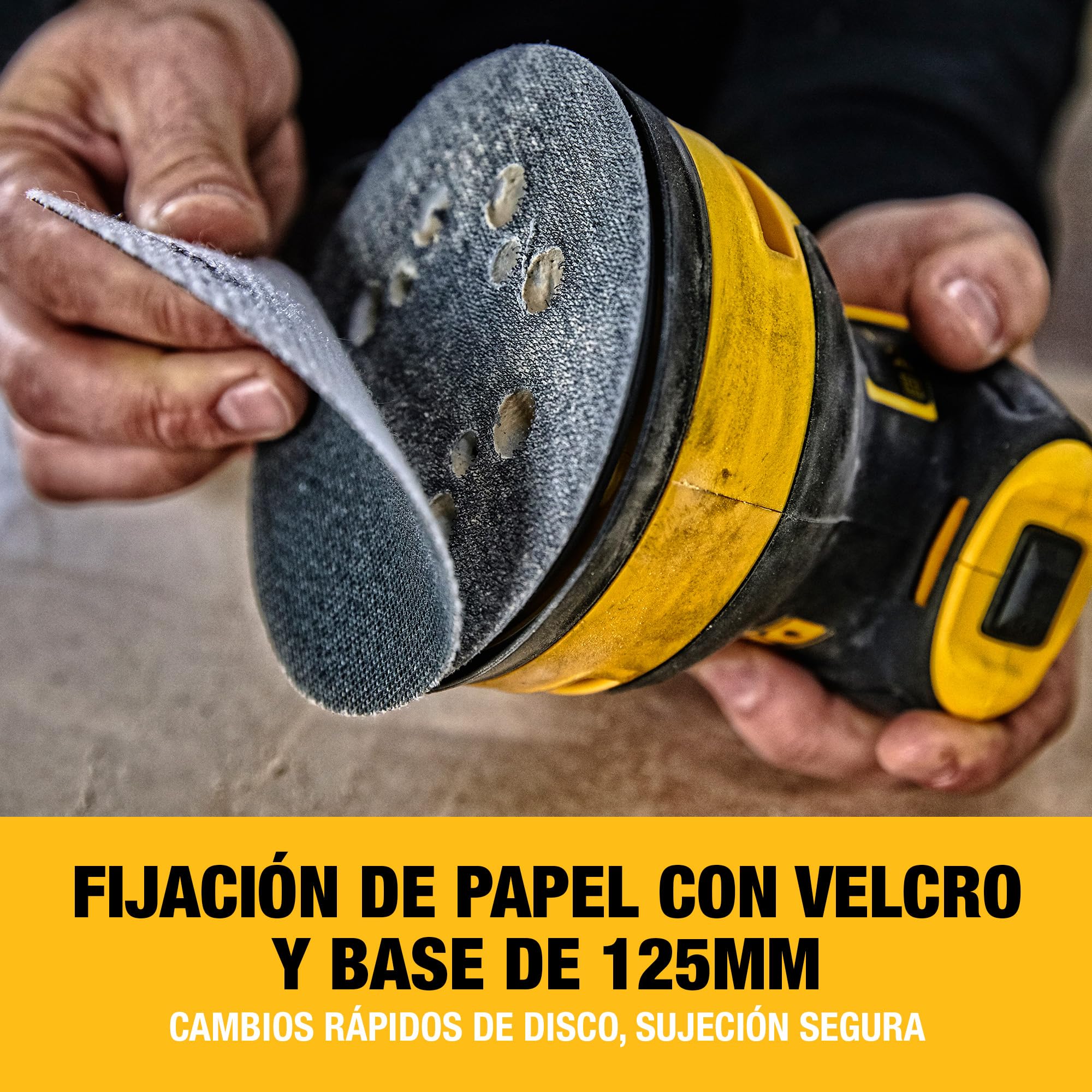 DEWALT Lijadora Rotorbital 280W Ø125mm, 8,000-12,000 OPM, Motor Velocidad Variable, Diseño Compacto, Baja Vibración para Uso Prolongado, DWE6423-QS