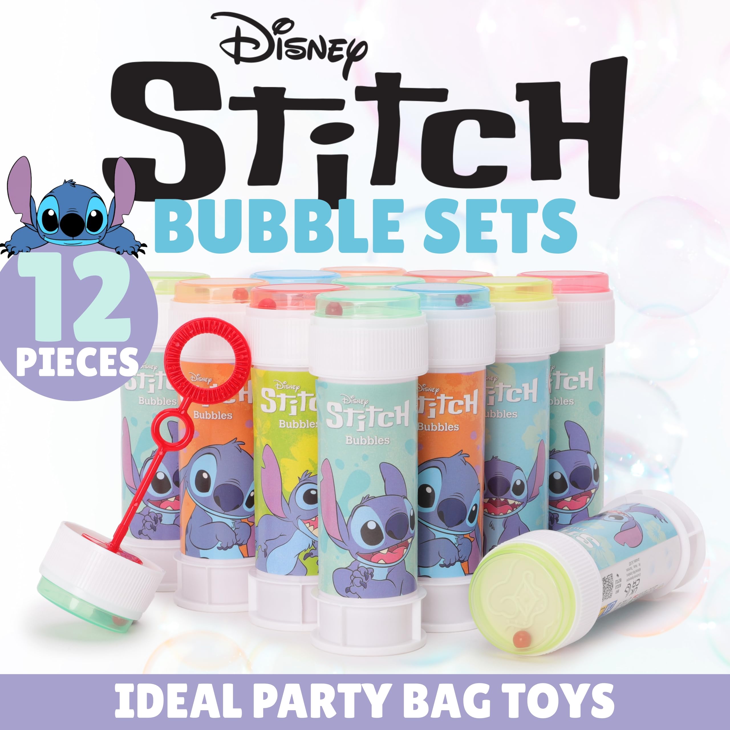 Toyland® Pack of 12 Stitch Bubbles With Wands, 60ml Solution & Novelty Maze Lid - Pocket Money & Party Bag Toys - Image 2