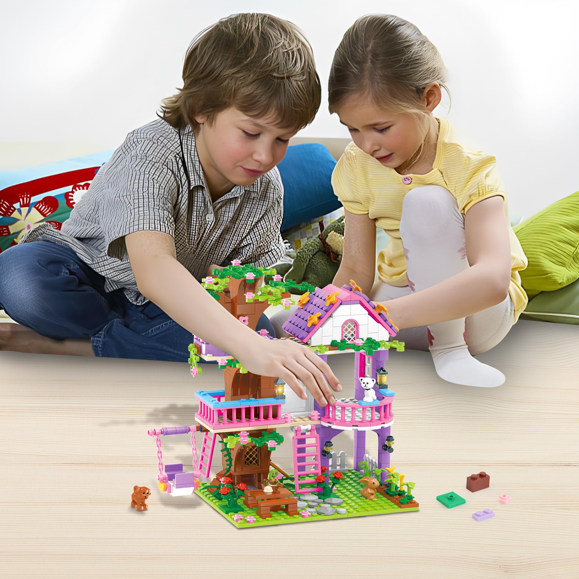 Set di Costruzione Casa sull'Albero Cooldele Età 6+, 558 PEZZI Set di Blocchi di Costruzione STEAM Foresta Casa sull'Albero con Animali, Compleanno per Bambine e Bambini Età 6 7 8 9 10 11 12+
