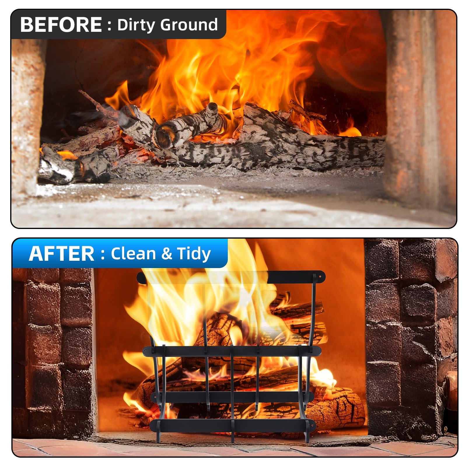 Vertical Self-Feeding Fireplace Grate - Heavy Duty Firewood Rack For Indoor/Outdoor Wood Burning Fireplaces