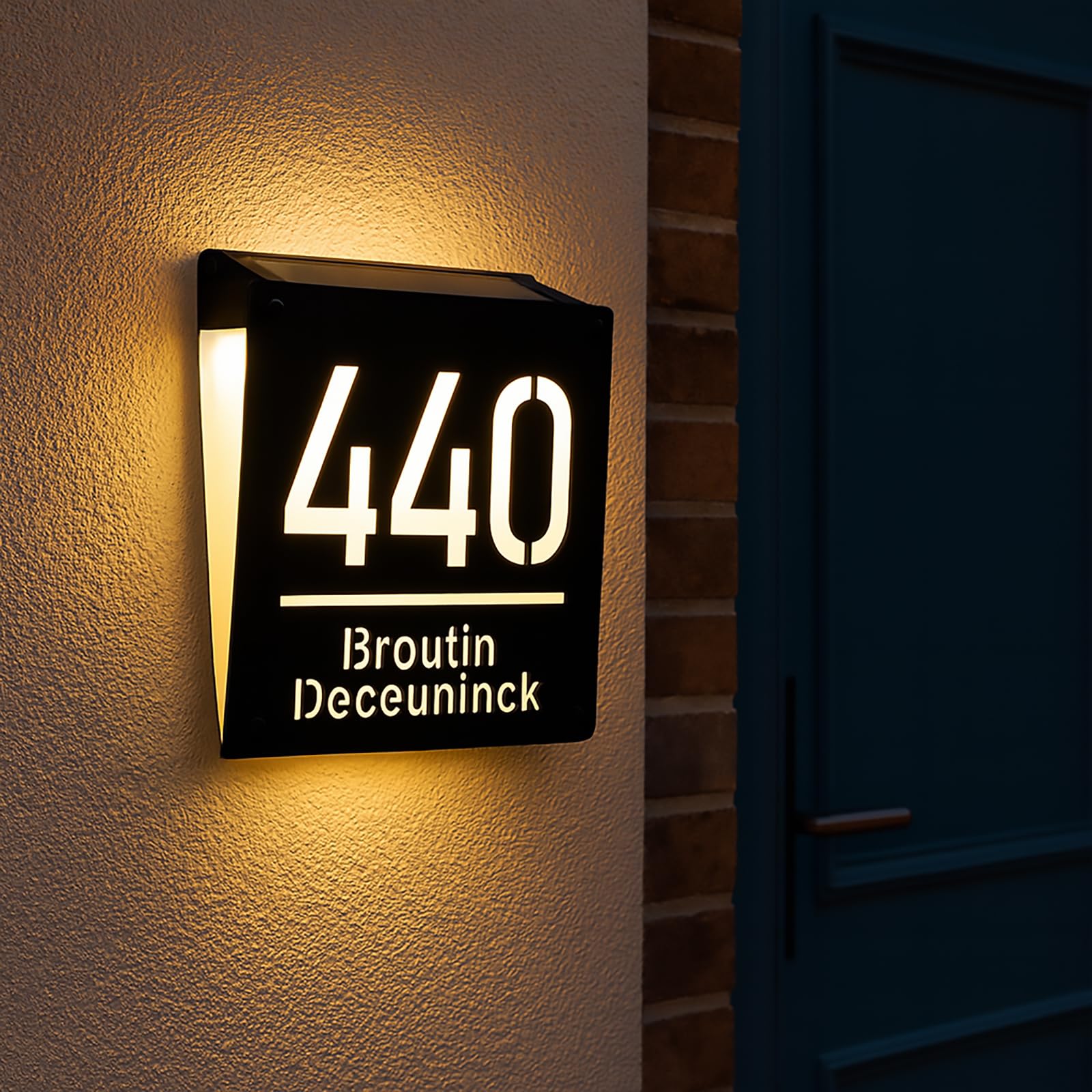 Solar Light House Number Plaque - Outdoor Wall/Door Mounted House Number Address Sign For Wall and Yard (Square)