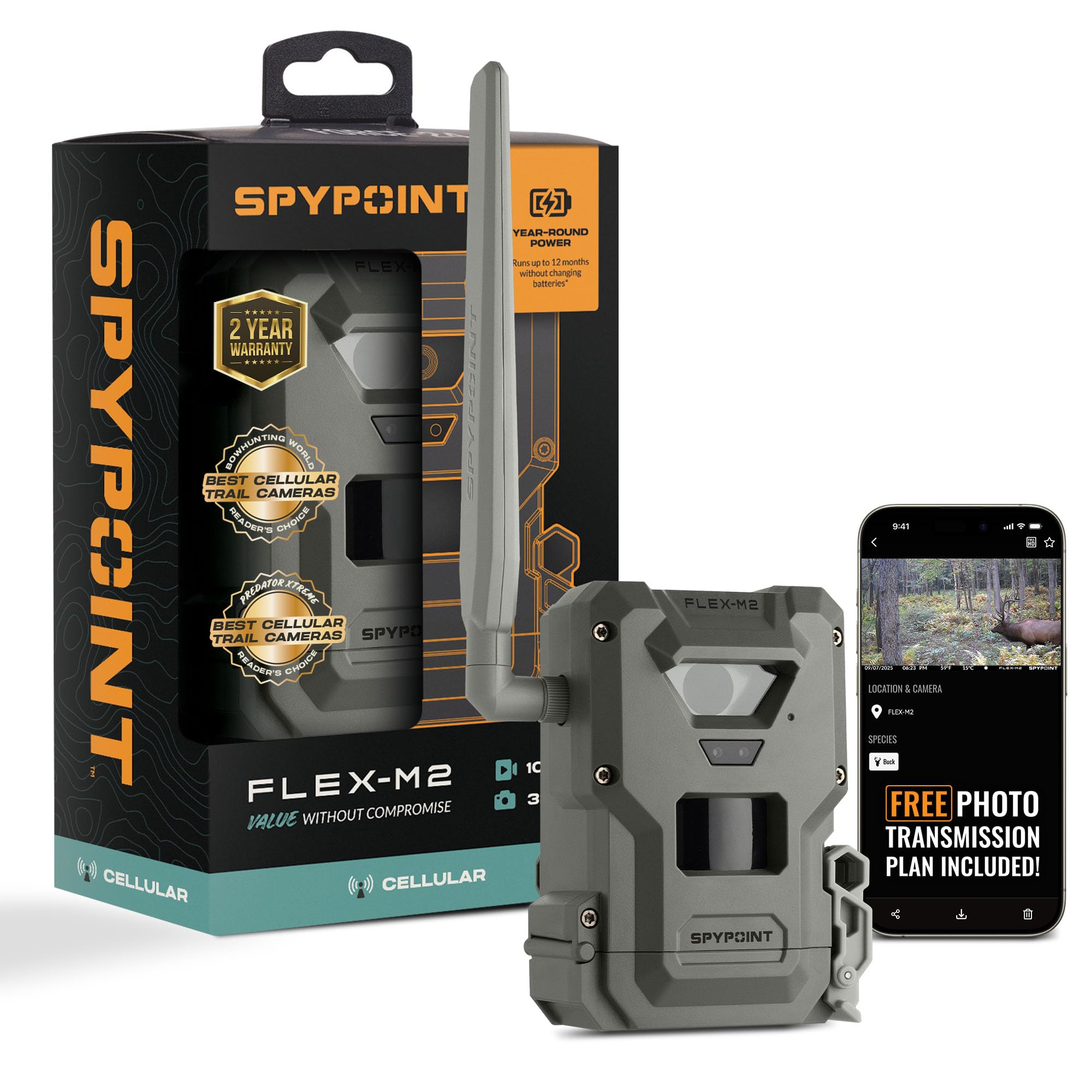 SPYPOINT Flex-M2 Trail Camera, 32MP, 1080p, GPS, Dual-SIM LTE