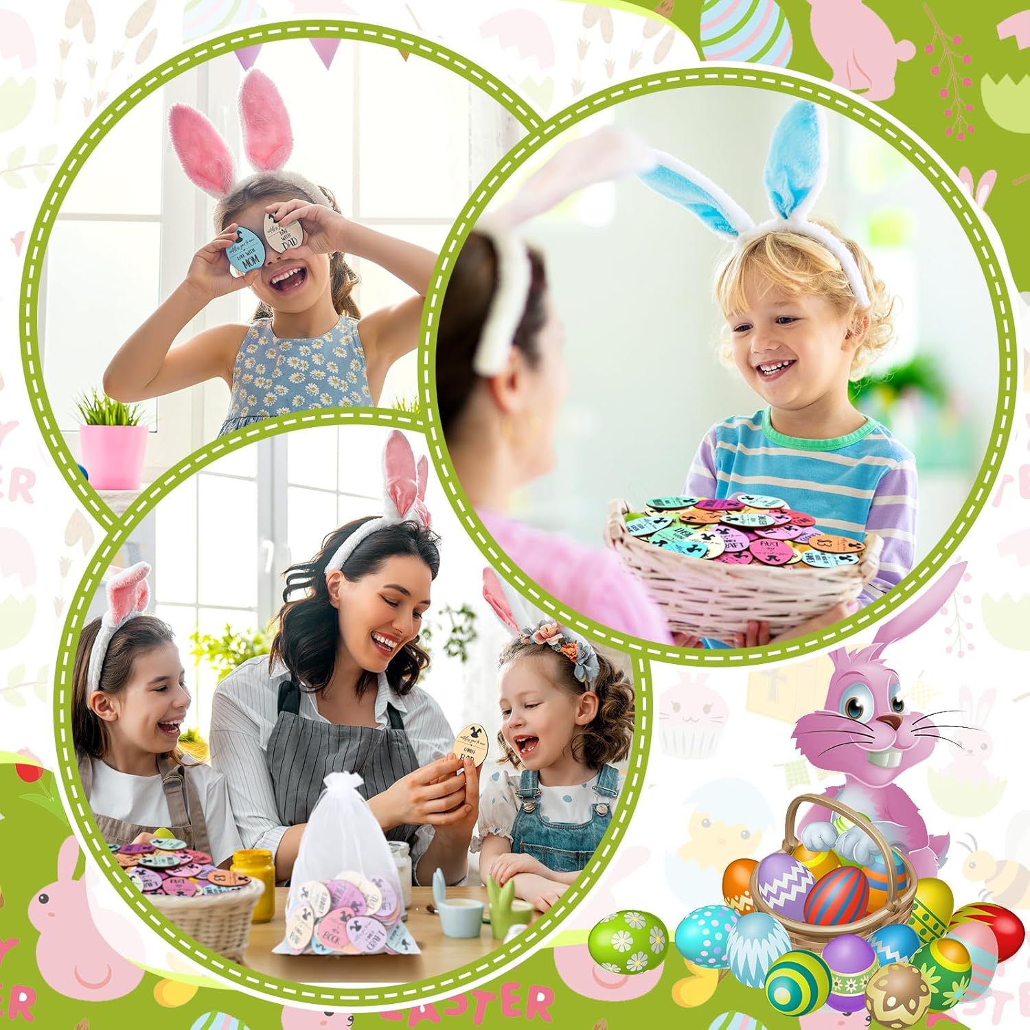 120 Pcs Easter Egg Reward Tokens Set Wood Easter Egg Tokens Fillers Bulk with Gift Bag Wooden Bunny Basket Stuffer 30 Different Engraved Sayings Craft Gifts for Spring Party Decor