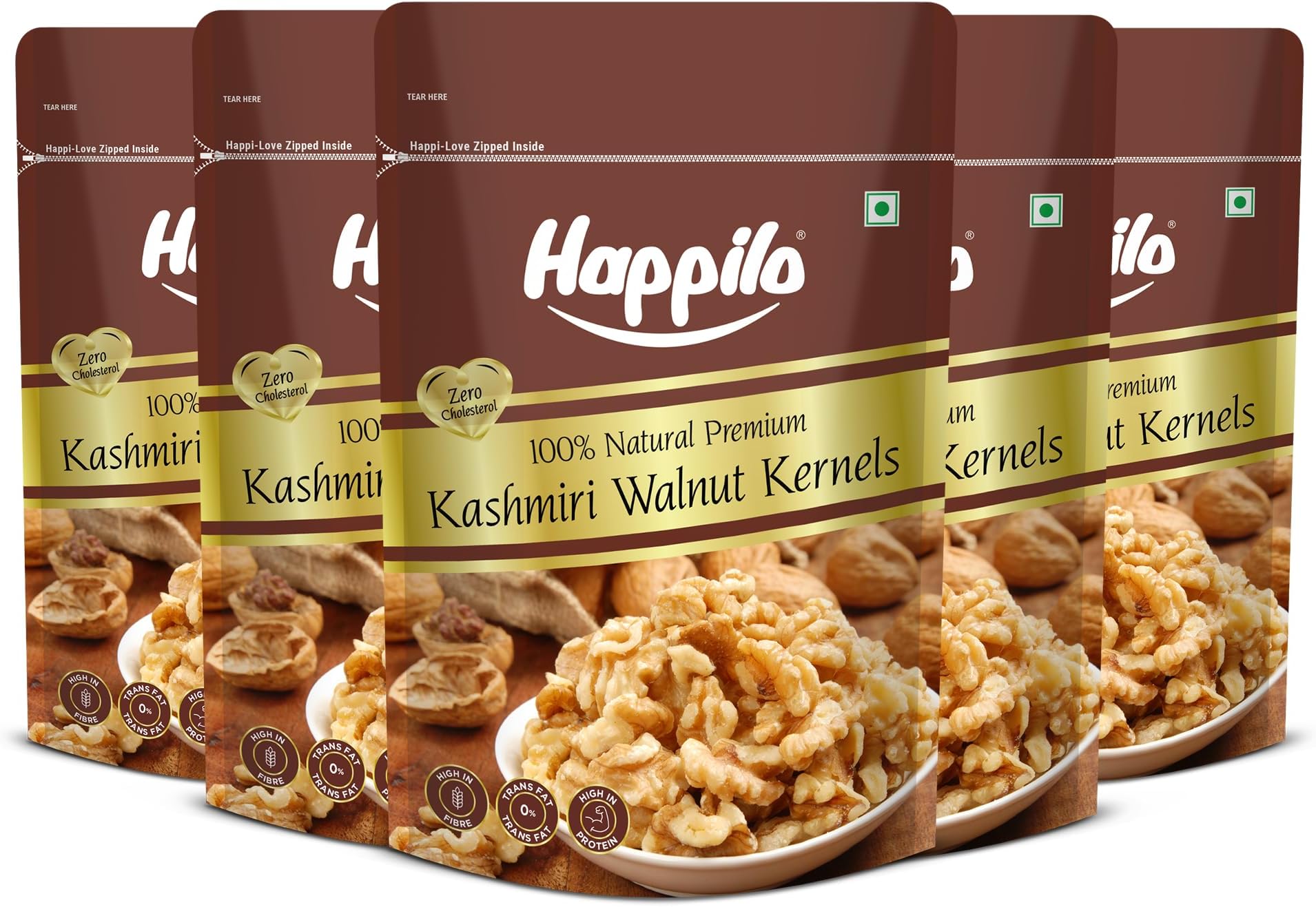 Happilo Premium 100% Natural Kashmiri Walnut Kernels, Fresh and Unsalted Dry Fruit for Snacking & Baking, Pack of 5, 1000 g