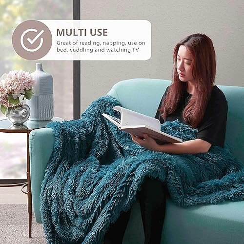 Miniatura 5 de Hyde Lane Manta de color verde azulado oscuro para sofá manta reversible de piel sintética ultra suave y esponjosa 50 x 60 pulgadas color azul pavo