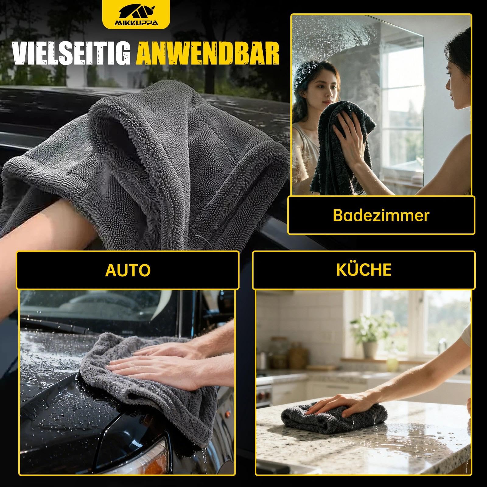 MIKKUPPA Paños de microfibra Auto 1000 GSM, extragrandes y extremadamente absorbentes, reversibles, sin pelusas y sin pintura, 40 x 60 cm, juego de 6