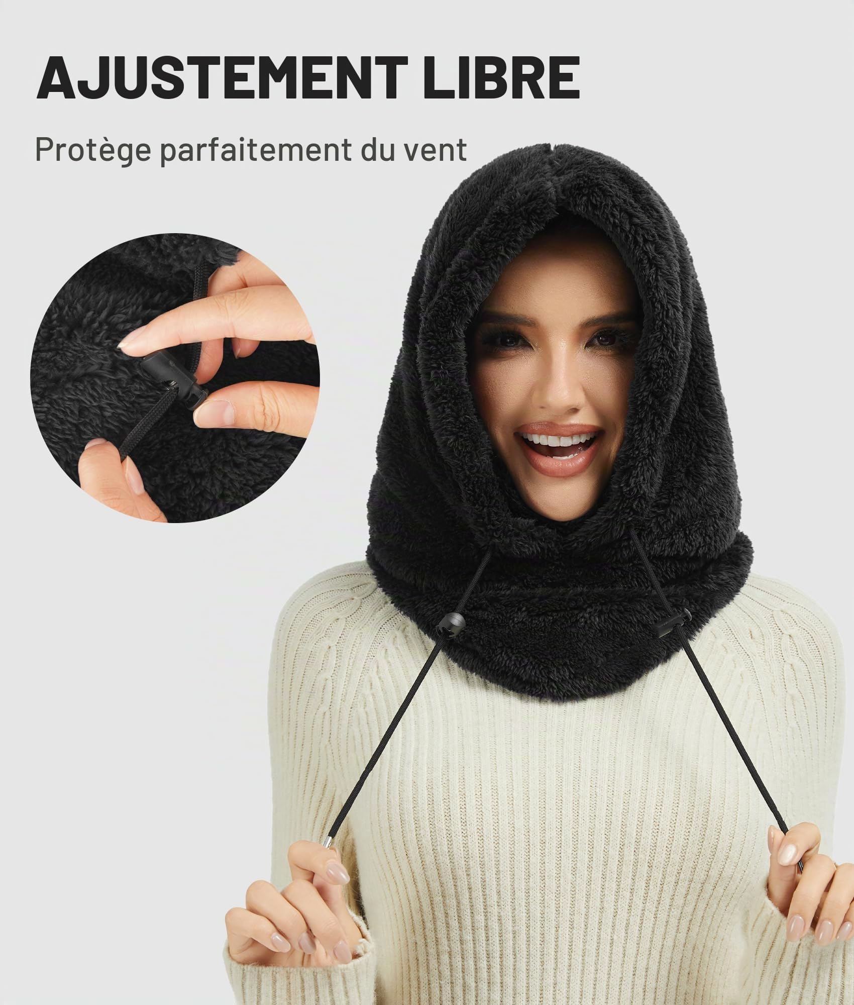 Cagoule en peluche pour femme - Pour l'hiver - Chaude - En polaire thermique - Pour le ski et le cyclisme