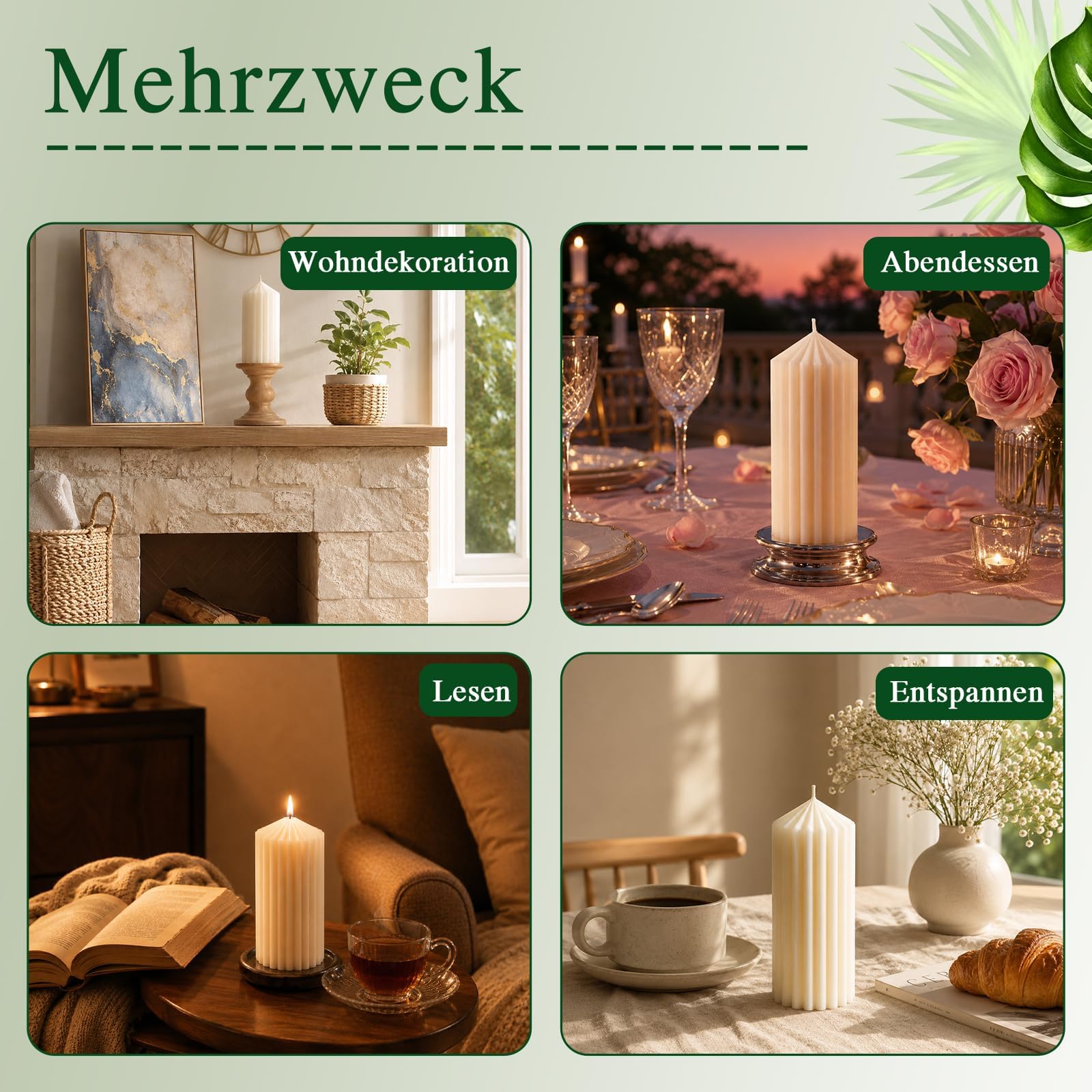 6 velas de cera de soja – 60H de combustión, 100% naturales puras, sin parafina, sin humo, velas de cera de soja acanaladas, adecuadas para decoración del hogar y relajación, 7 x 13 cm