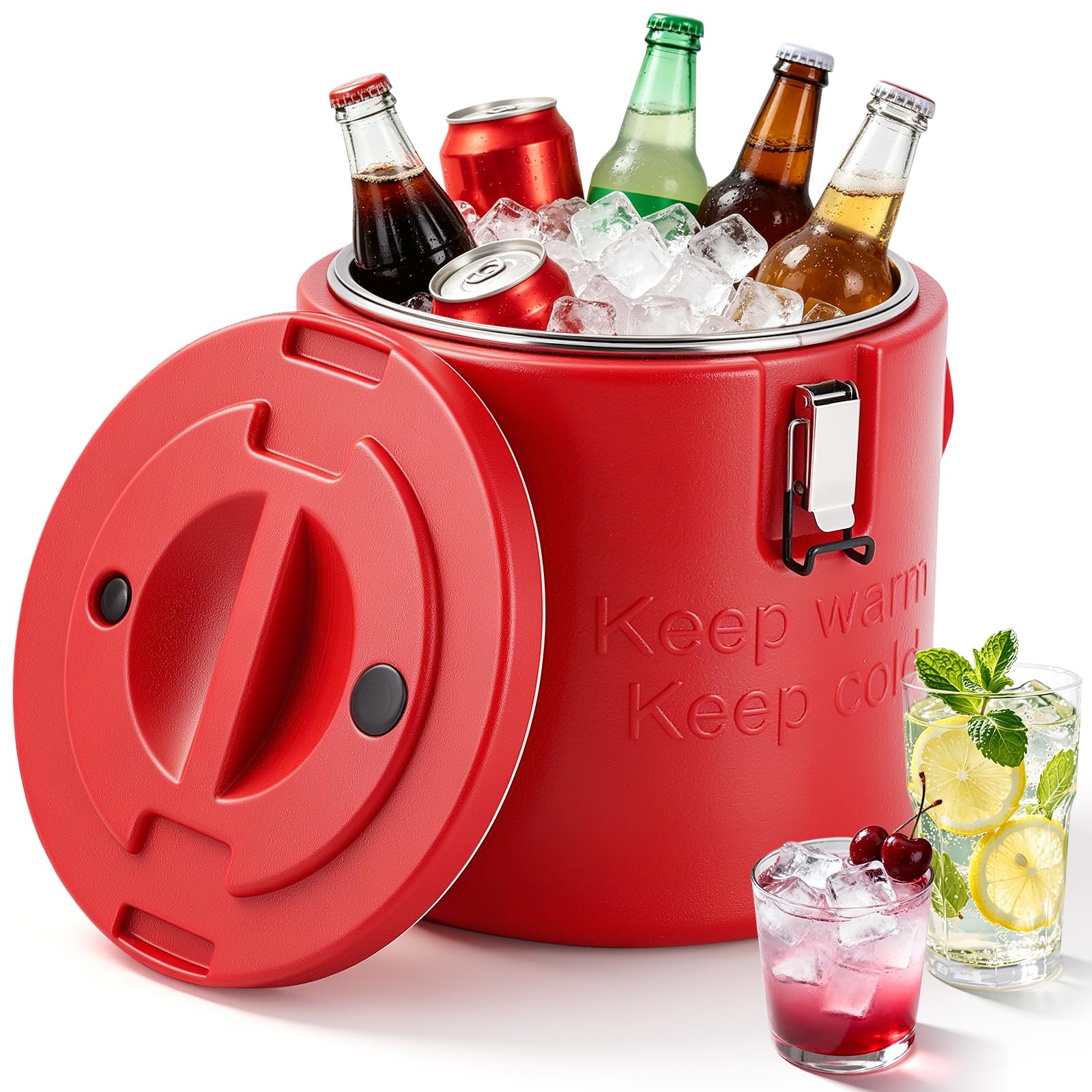 YUCHENGTECH Recipiente aislado para sopa comercial, calentador de alimentos de 10 L para alimentos calientes o fríos, cubo de hielo aislado de acero inoxidable para té y café caliente, jugo, agua