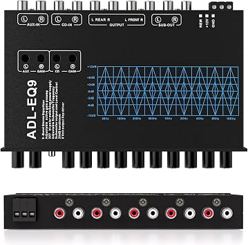 9 Band Car Audio Equalizer w/Front,Rear + Sub Output, 8V RMS Line Driver