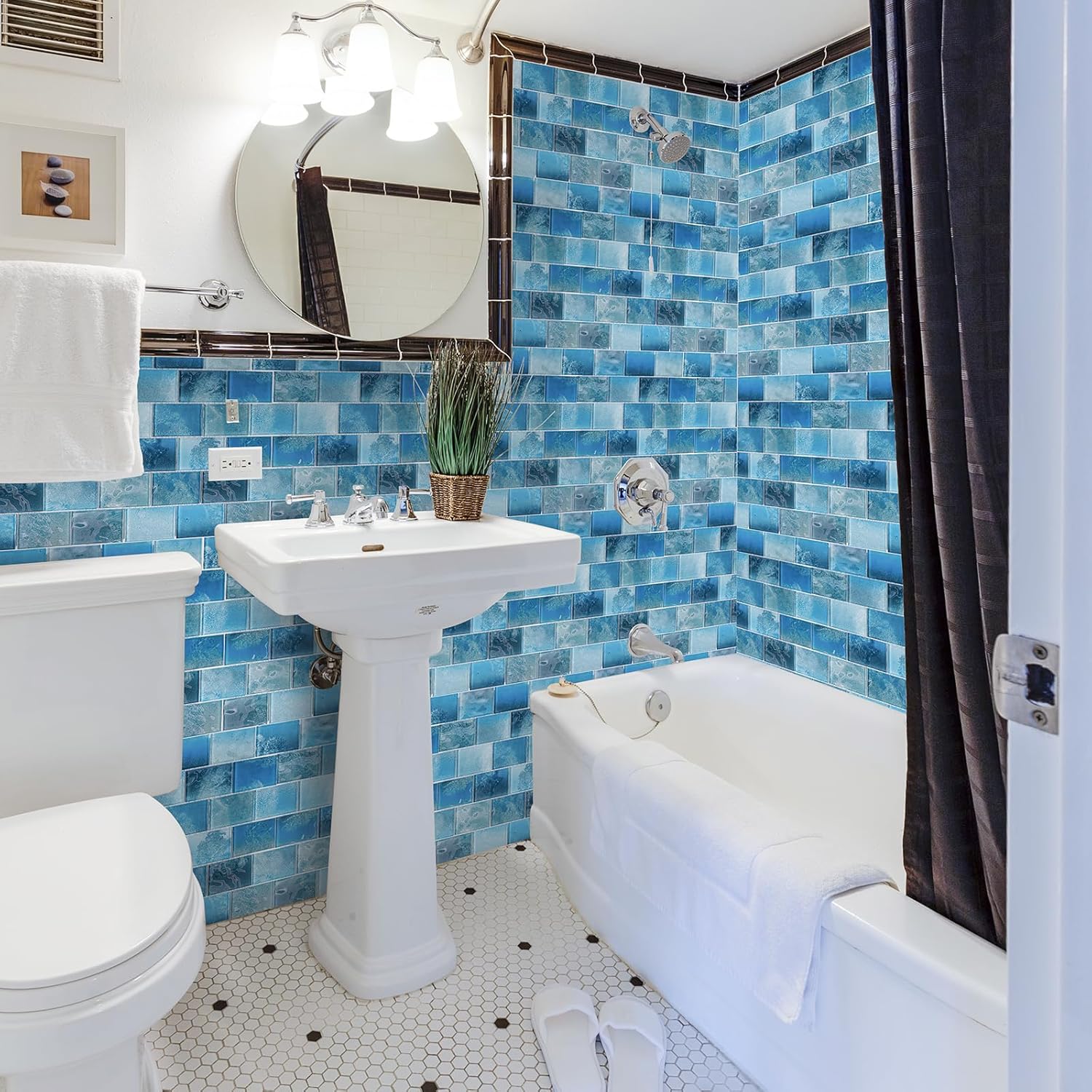 Glass Mosaic Tiles Backsplash, 5-Sheet Subway Backsplash Glass Tiles for Kitchen Bathroom Swimming Pool Shower Wall (Aqua Blue, 4.71 SQ.FT)