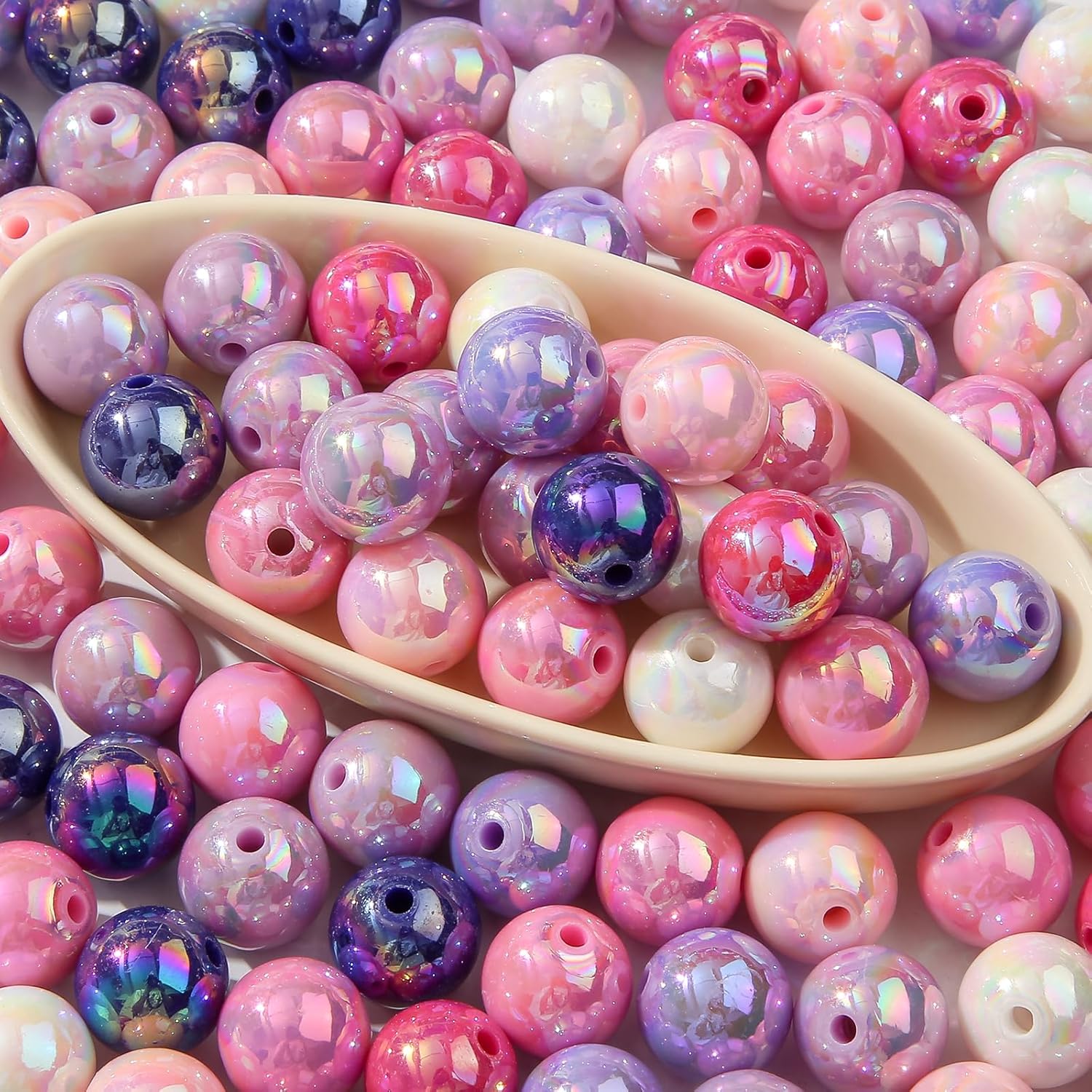 16mm Acrylic Beads 100pcs Ab Pink&Purple Bead Chunk Bubblegum Beads for Pens for Necklace Jewelry Bracelets DIY Crafts Making (White&Purple&Pink) - Image 2