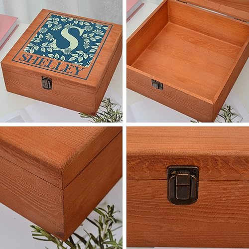 Miniatura 5 de Cajas de recuerdo personalizadas con tapas, caja de recuerdos de madera, joyero de madera, regalo con inicial floral personalizada, regalos para